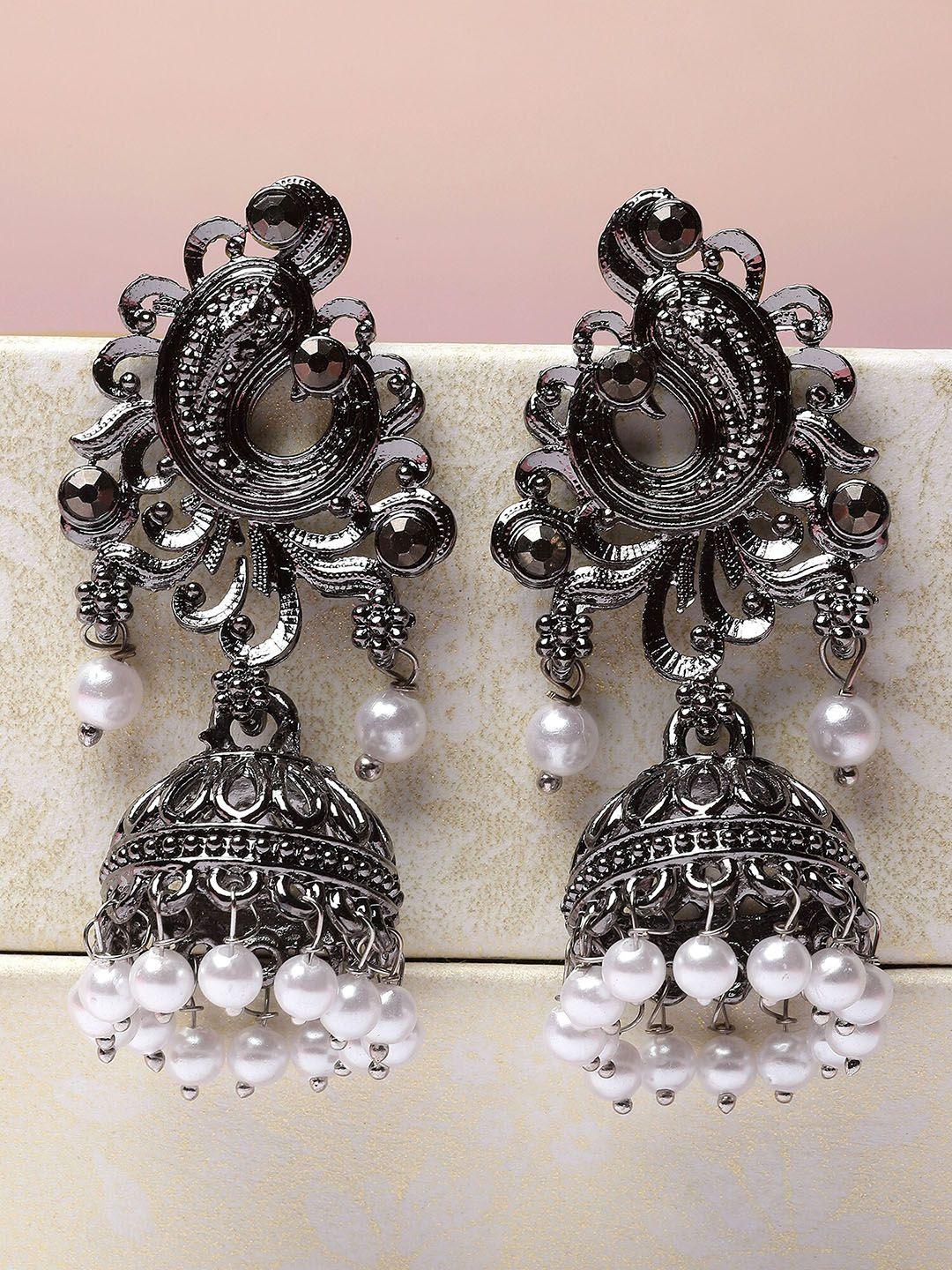 karatcart black contemporary jhumkas earrings