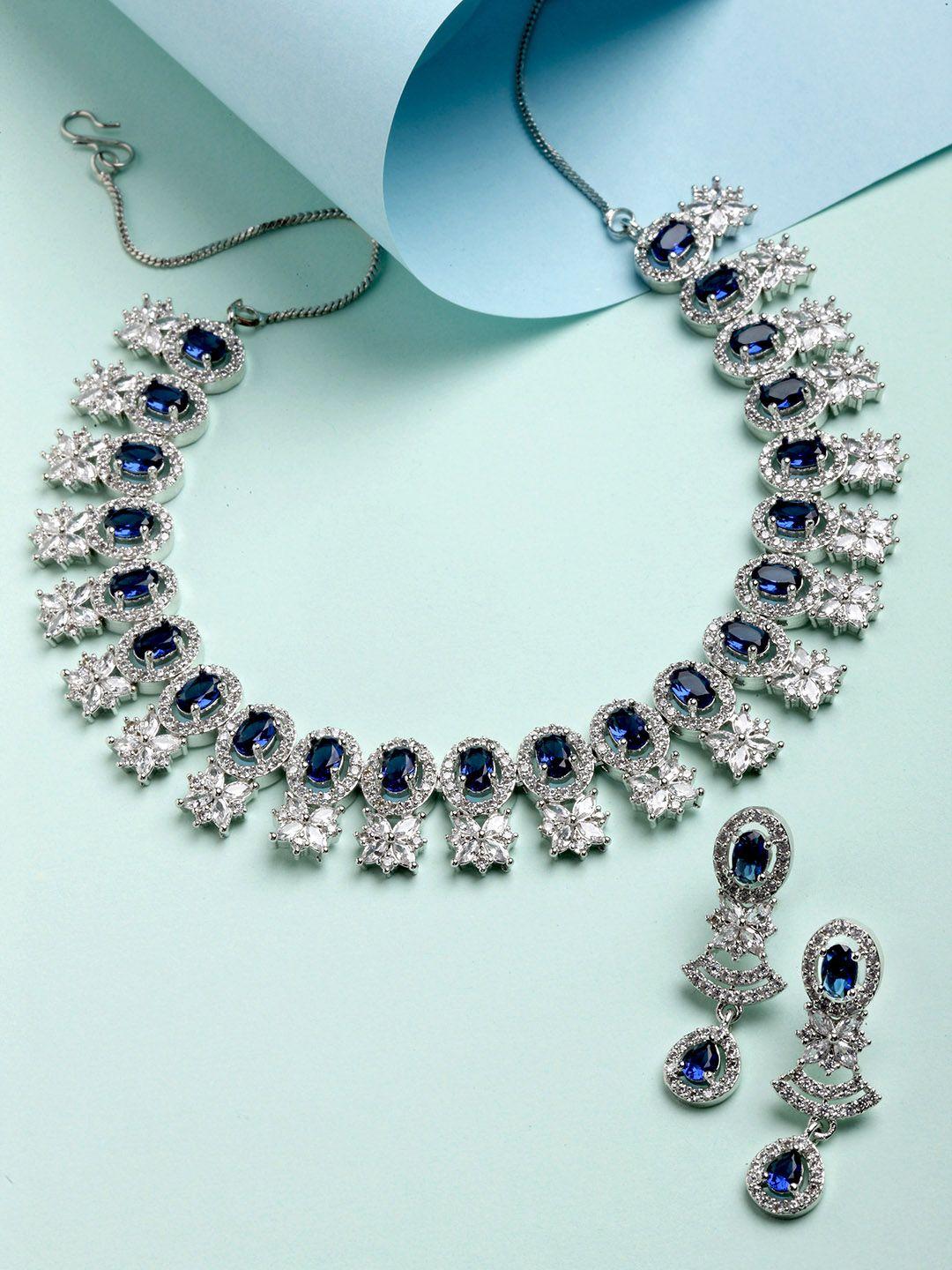 karatcart cz stone-studded floral design jewellery set