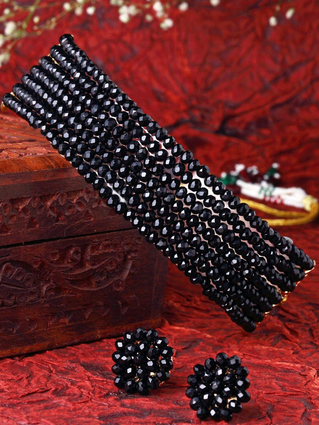 karatcart gold-plated black beaded jewellery set
