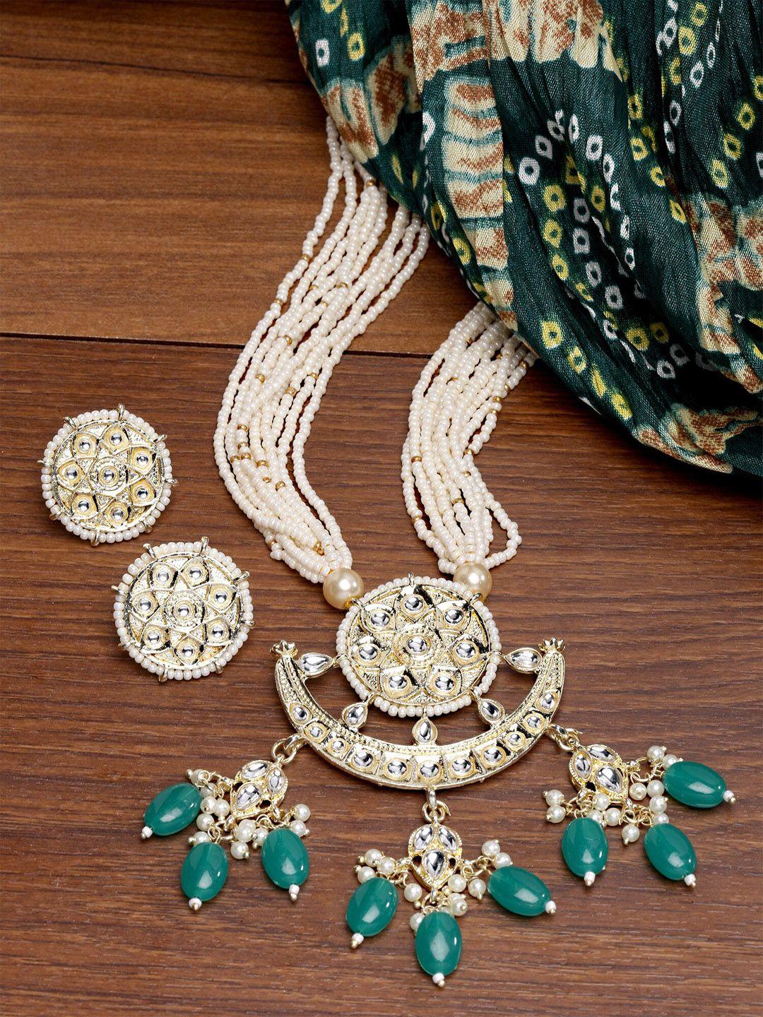 karatcart gold-plated kundan studded & beaded jewellery set