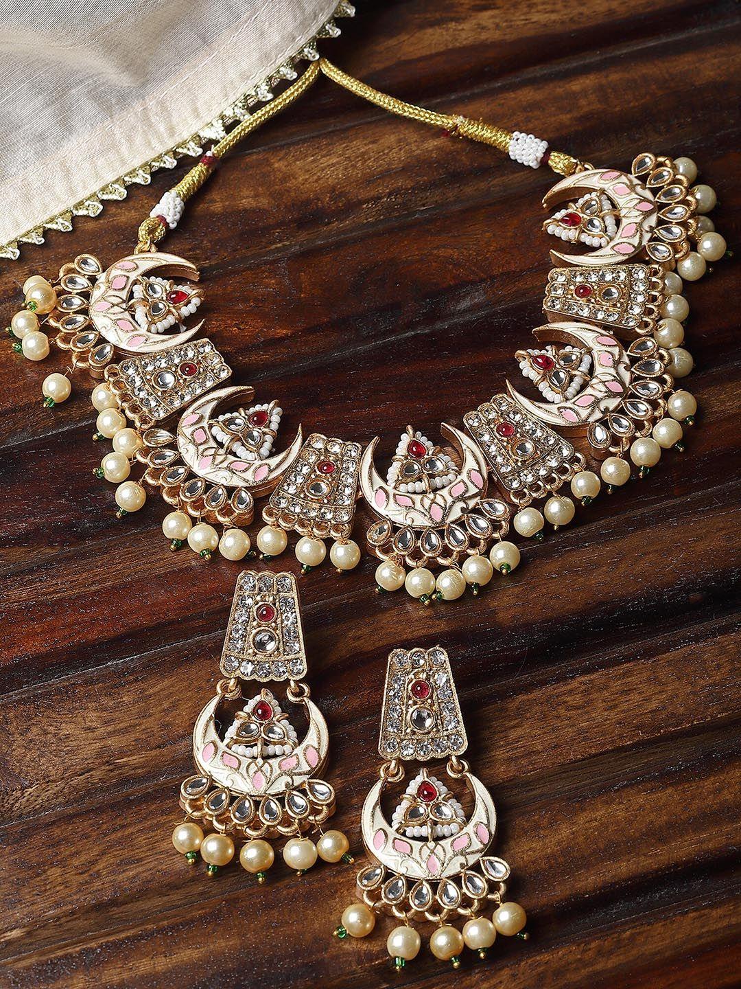 karatcart gold-plated kundan-studded & beaded jewellery set