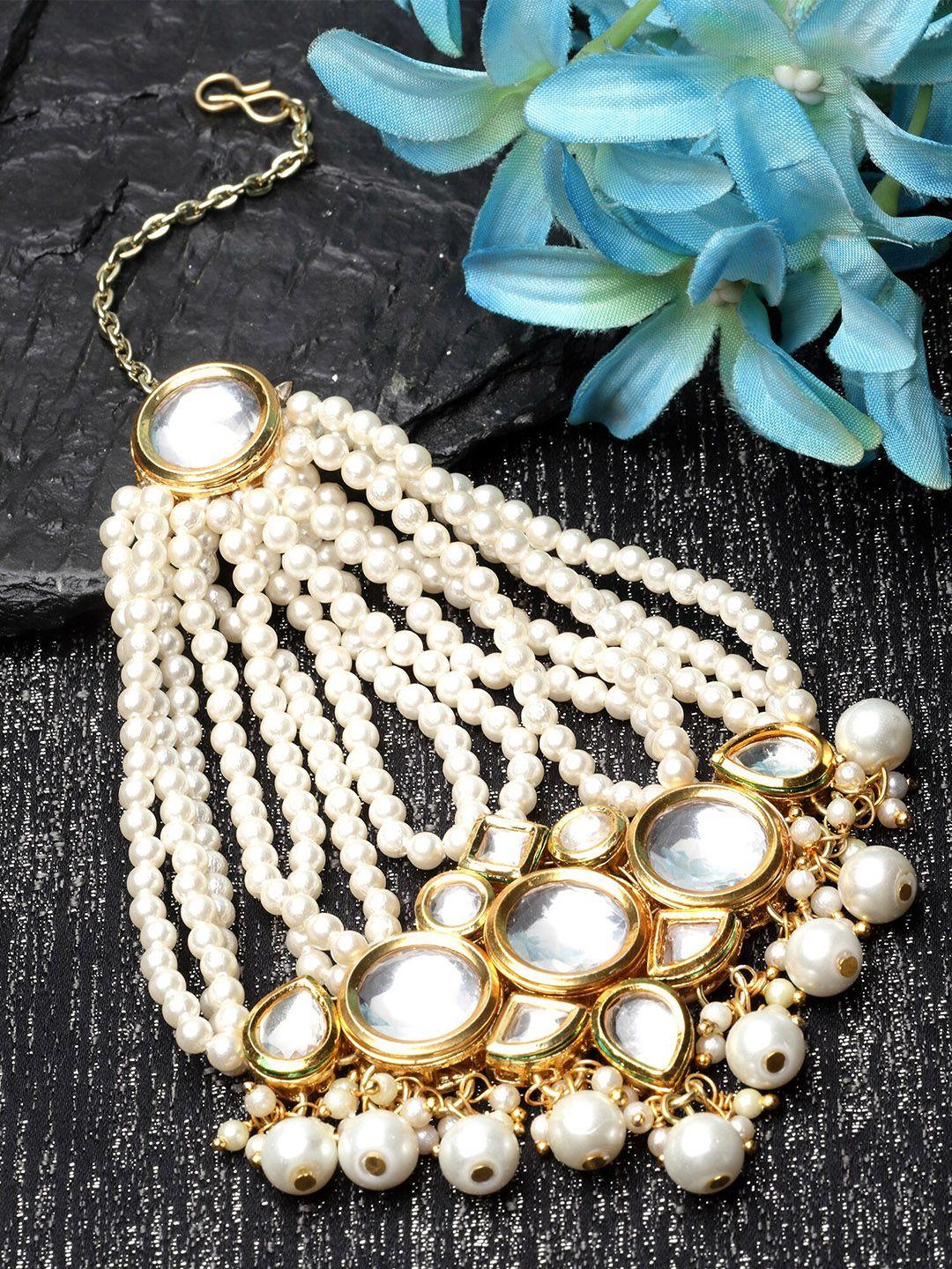 karatcart gold-plated kundan-studded & beaded jhumar passa