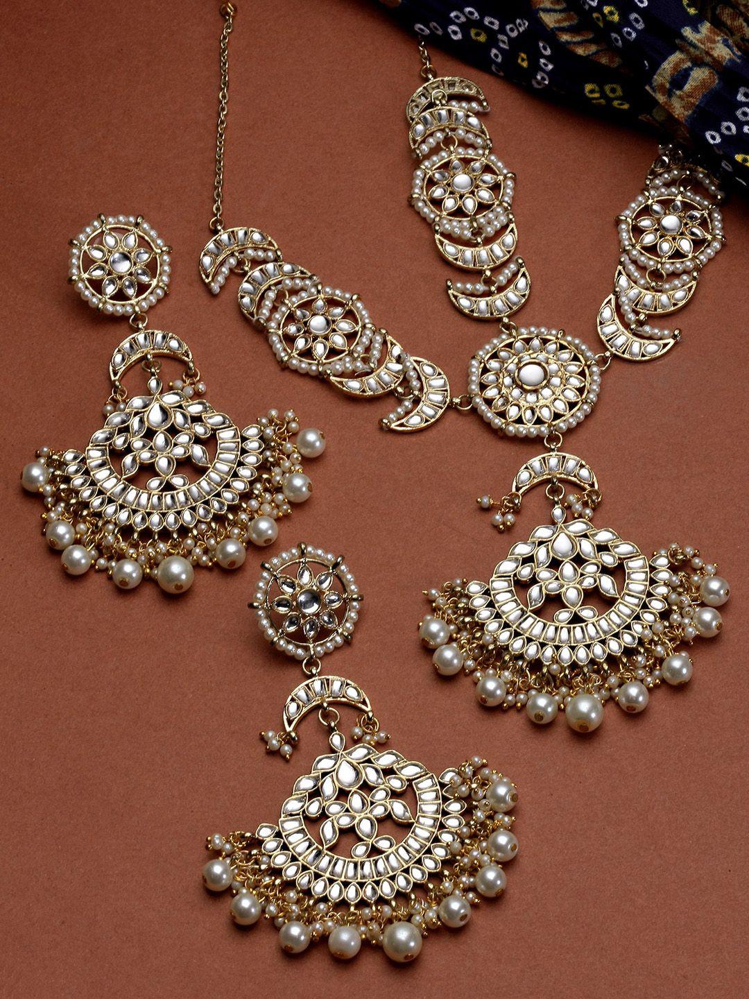 karatcart gold-plated kundan-studded jewellery set