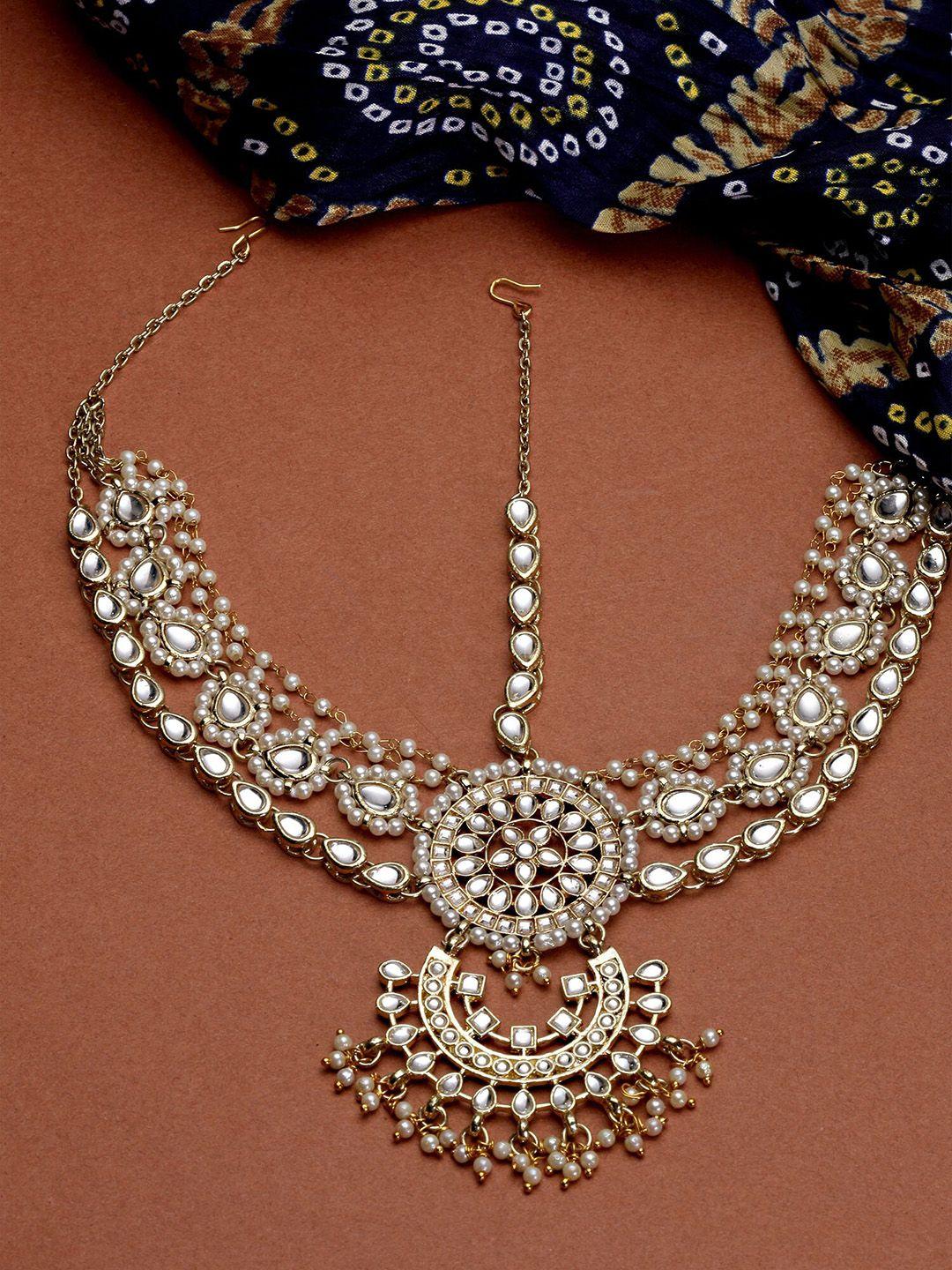 karatcart gold-plated kundan studded mathapatti