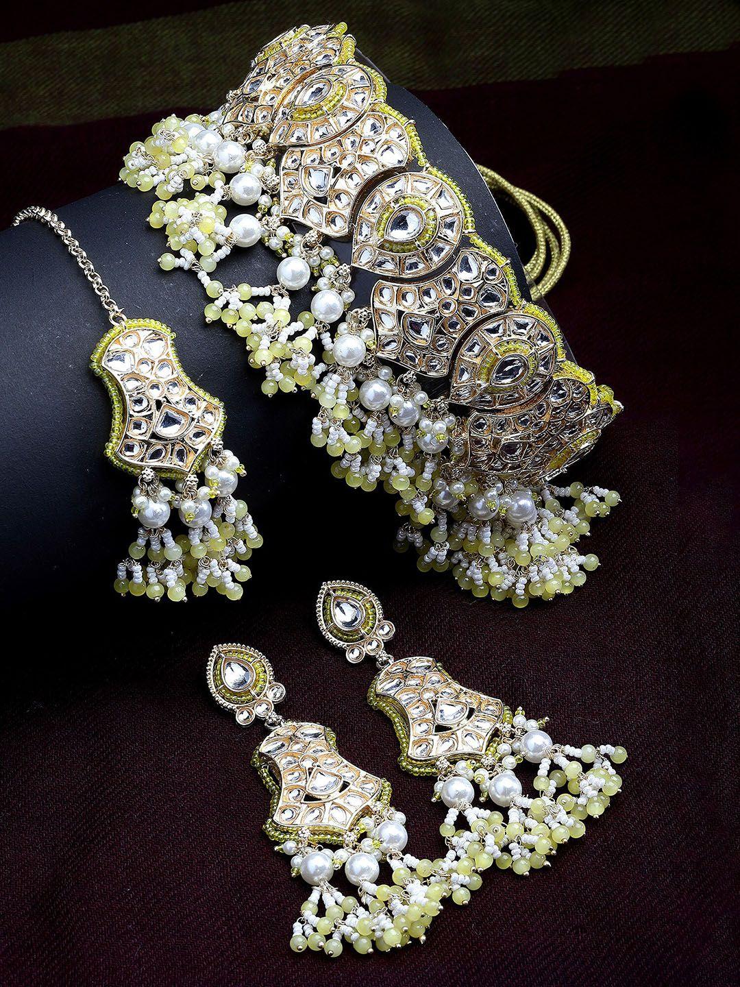 karatcart gold-plated moti and studded kundan jewellery set