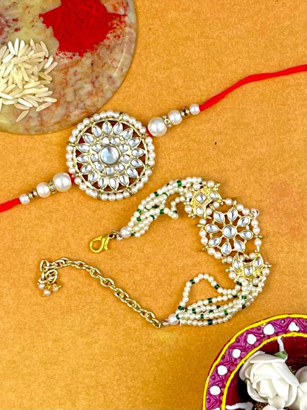 karatcart gold-plated set of 2 bhaiya bhabhi rakhi