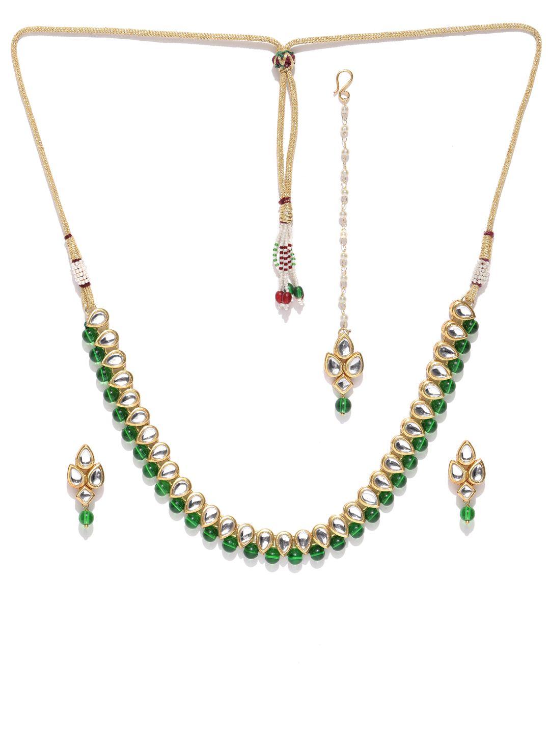 karatcart green gold-plated kundan-studded handcrafted jewellery set