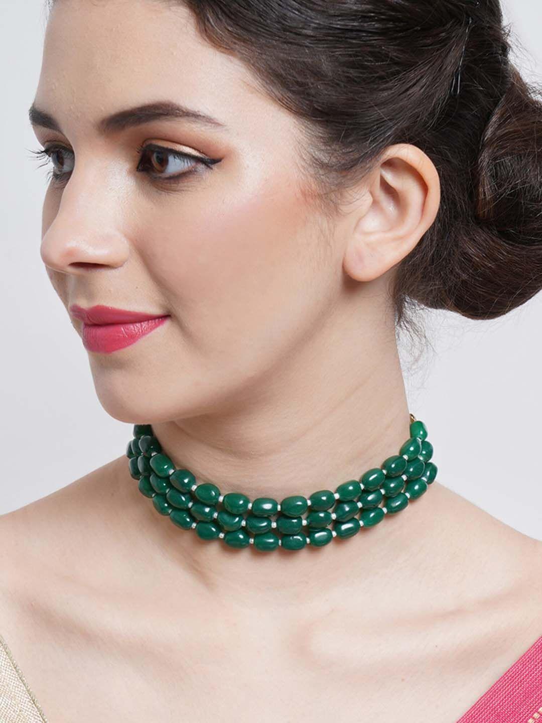 karatcart green pearl beaded choker necklace