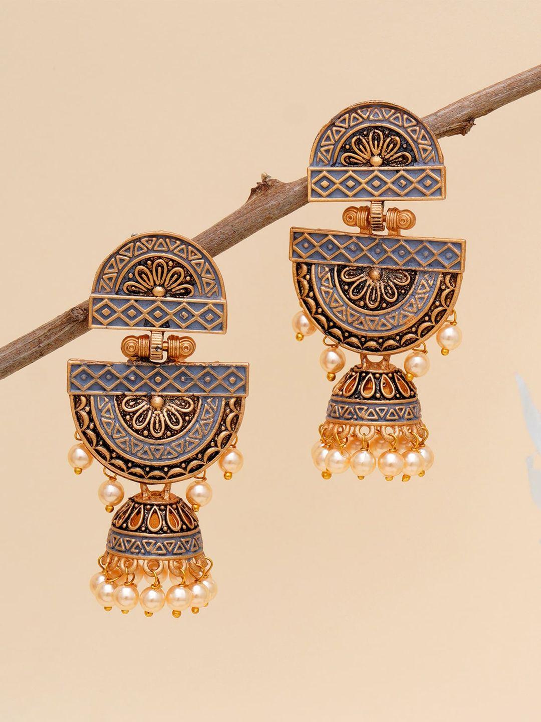karatcart grey & yellow gold plated classic jhumkas earrings