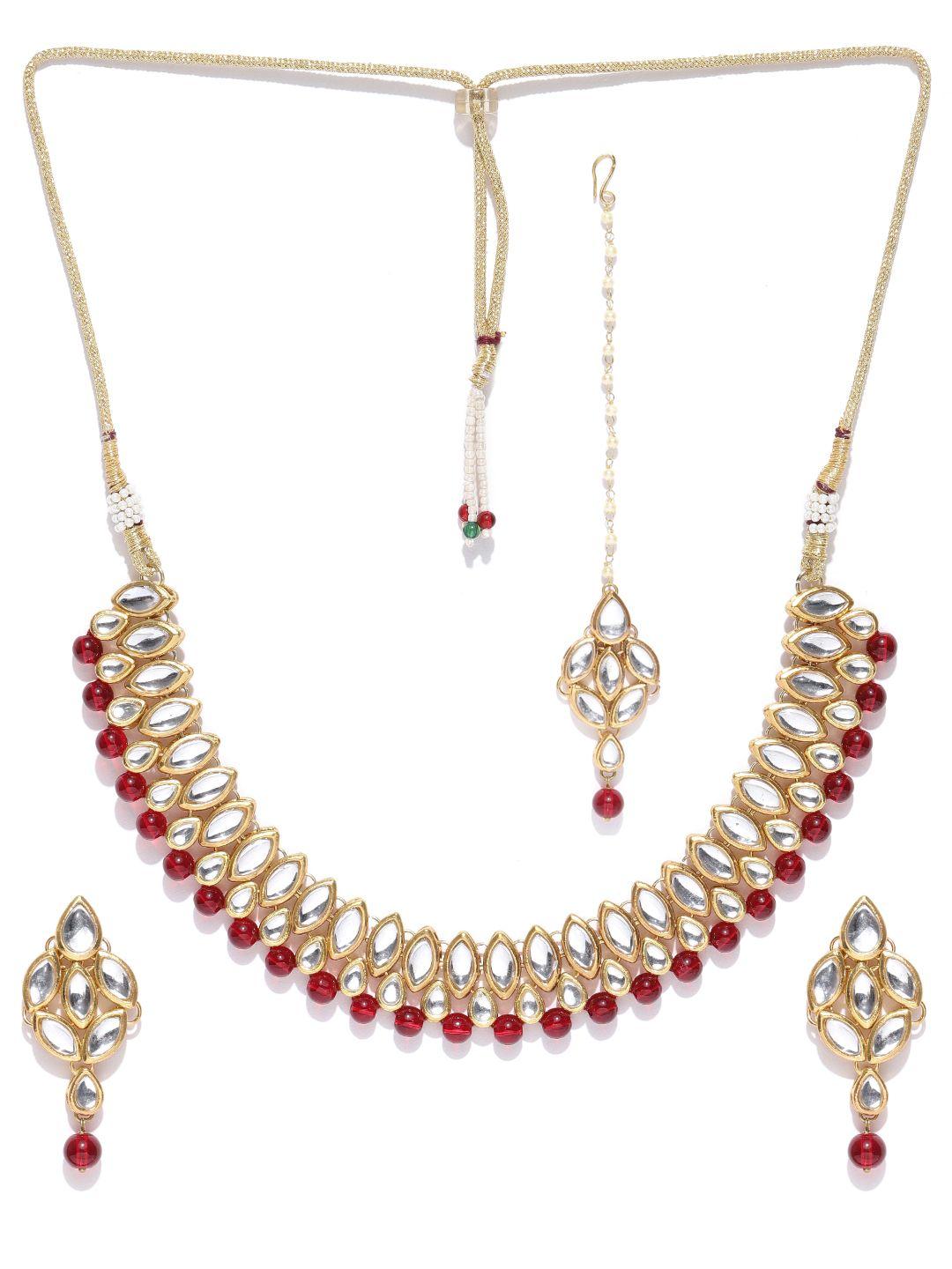 karatcart maroon gold-plated kundan-studded handcrafted jewellery set