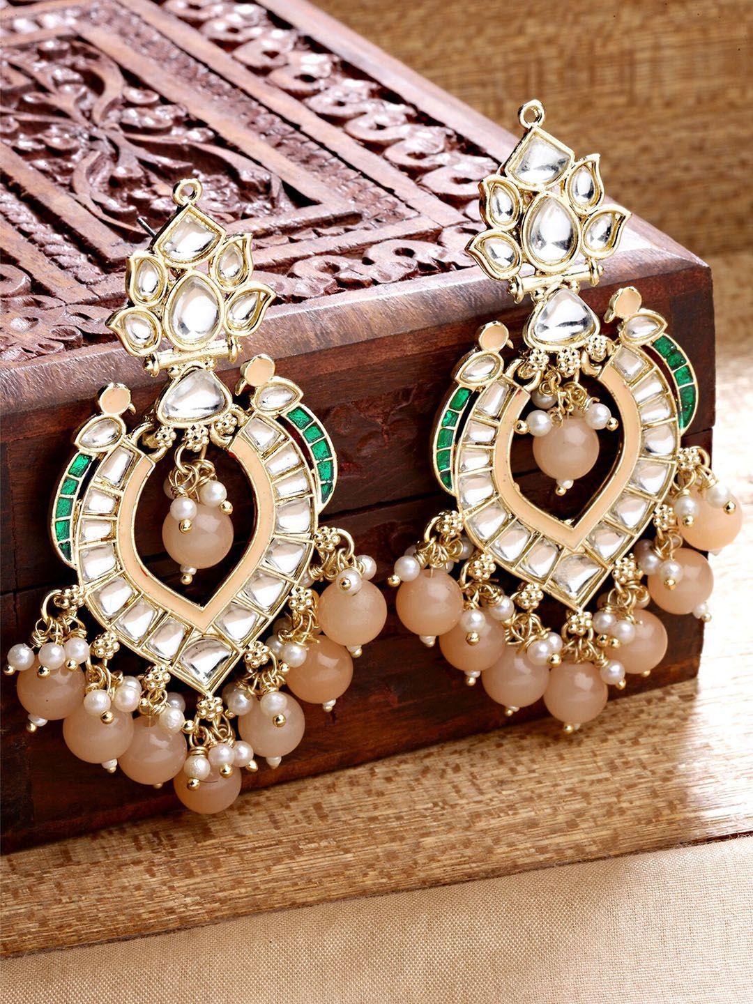 karatcart peach-coloured contemporary chandbalis earrings