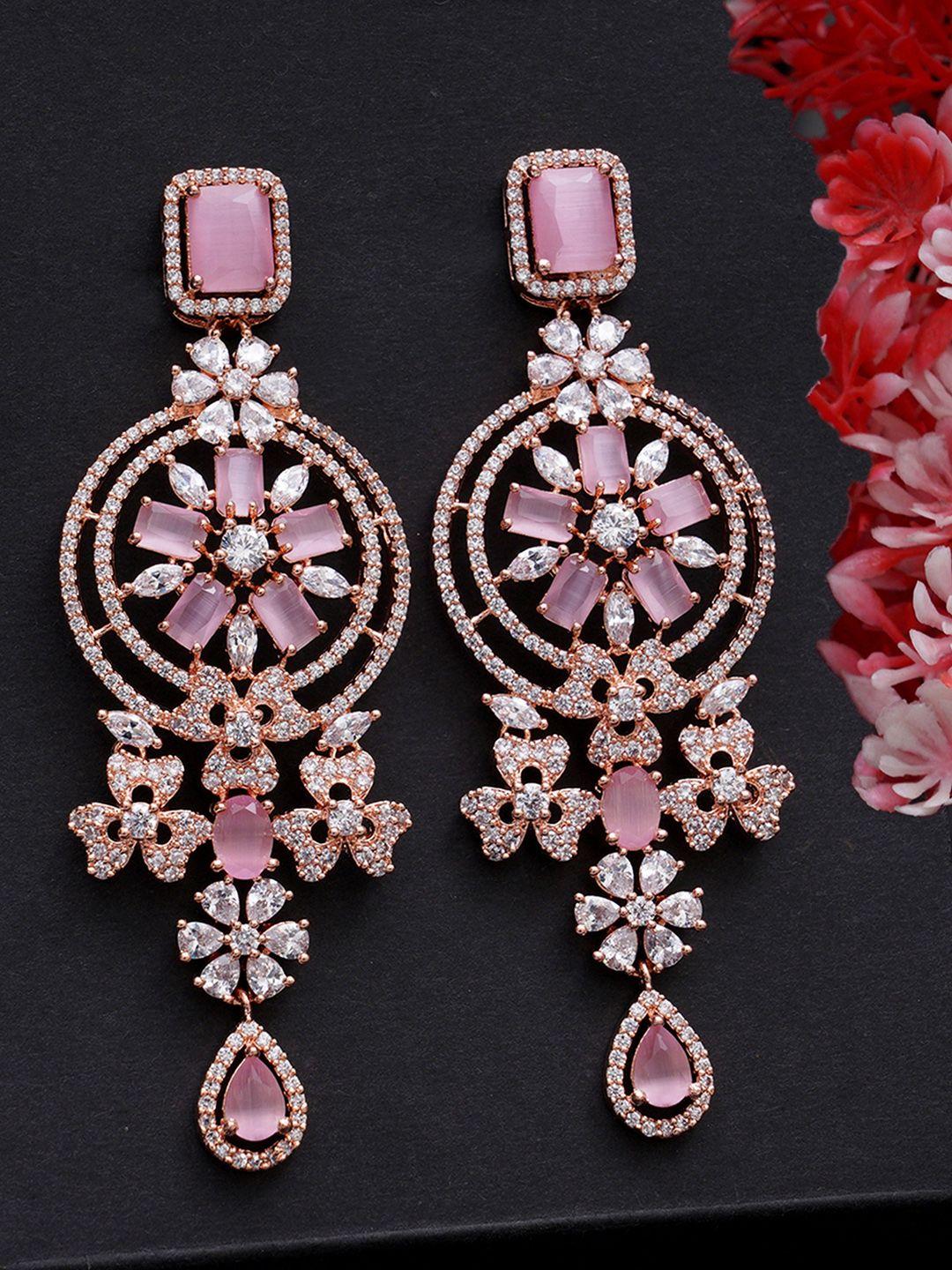 karatcart pink classic drop earrings