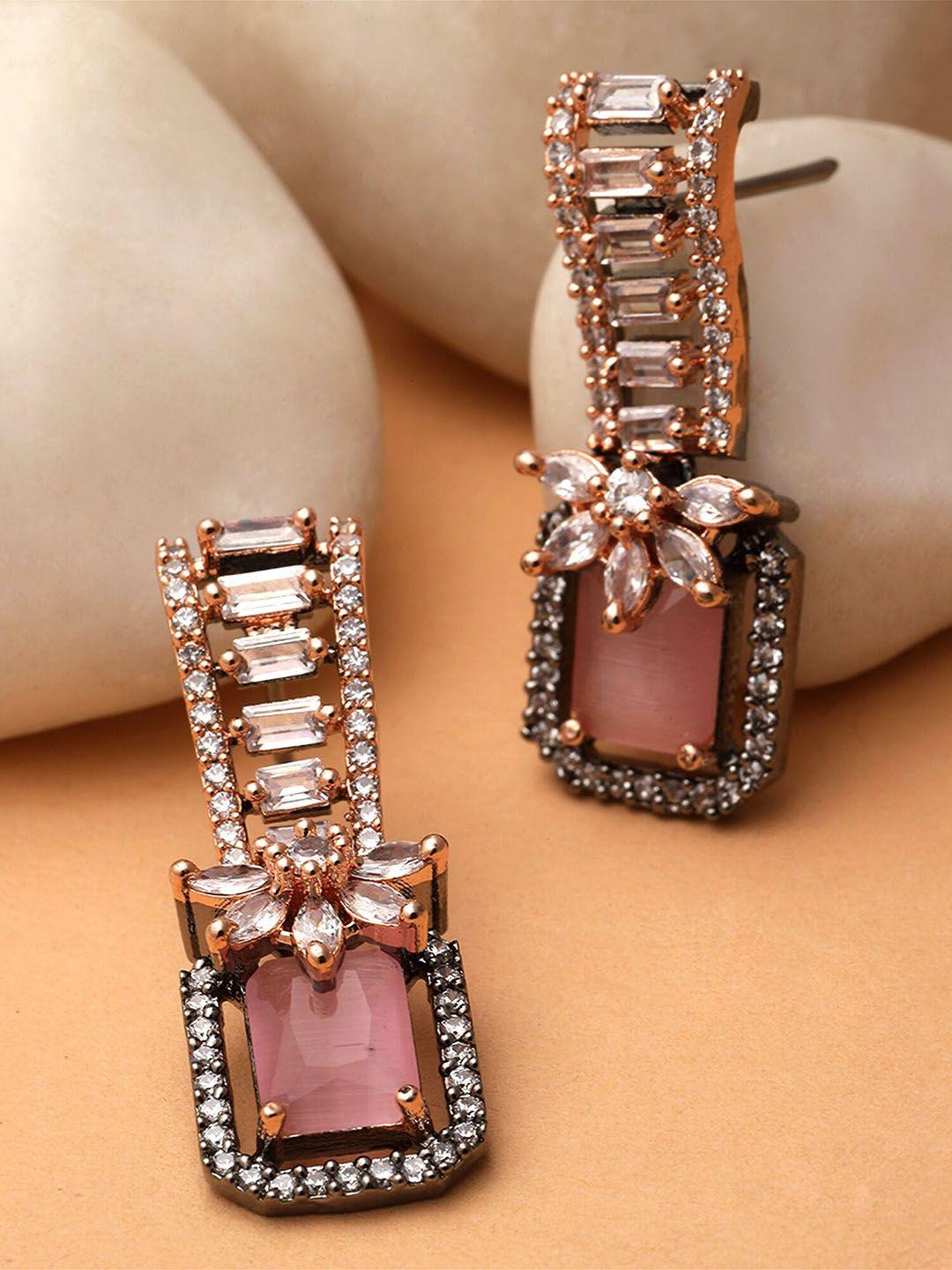 karatcart pink contemporary drop earrings
