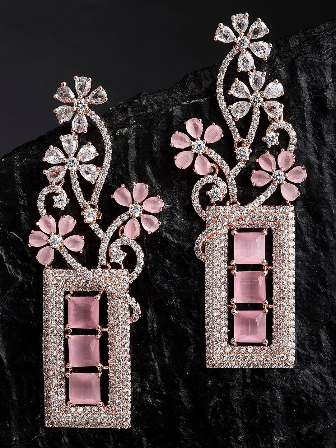 karatcart pink floral drop earrings