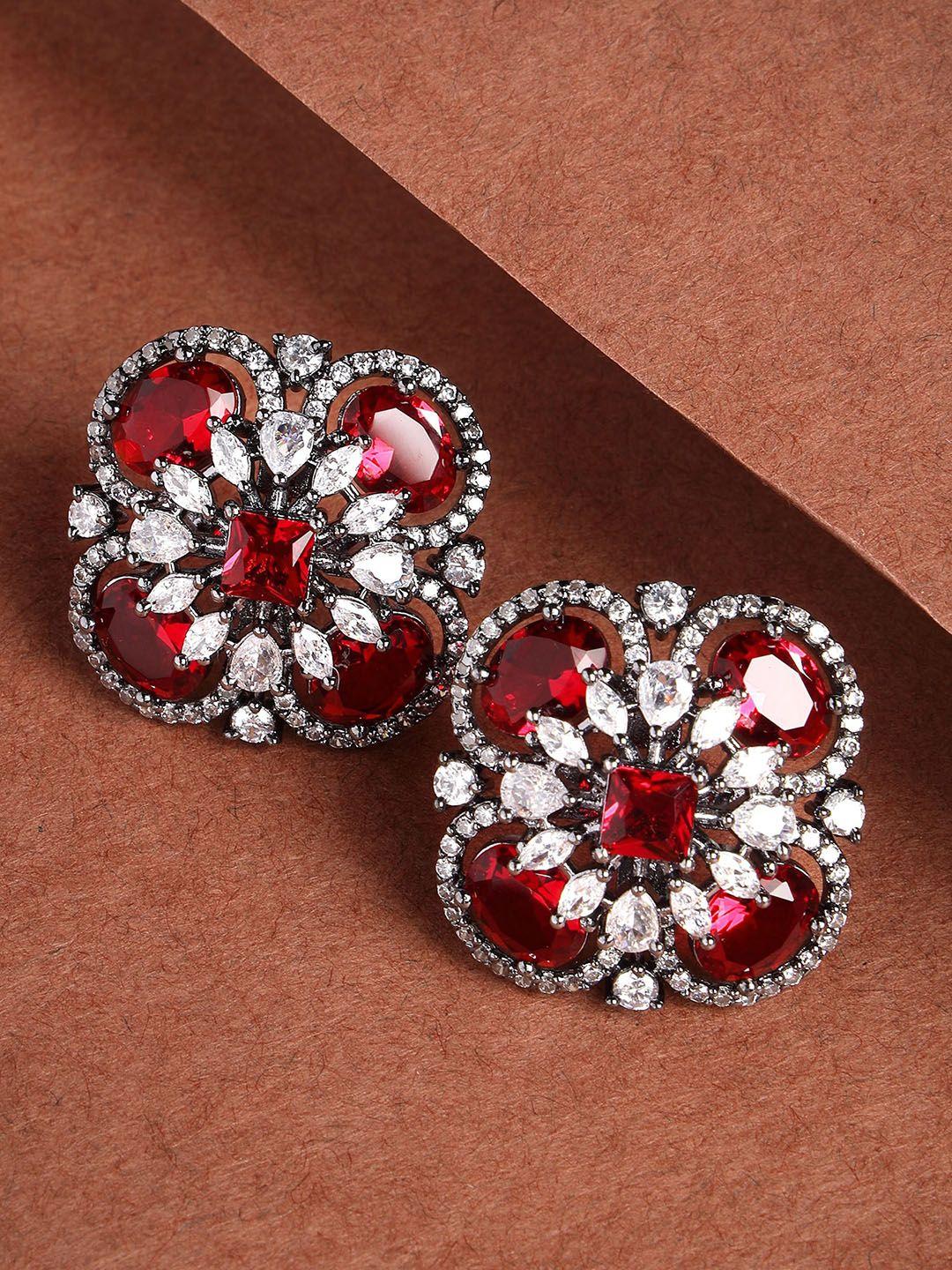 karatcart red floral studs earrings