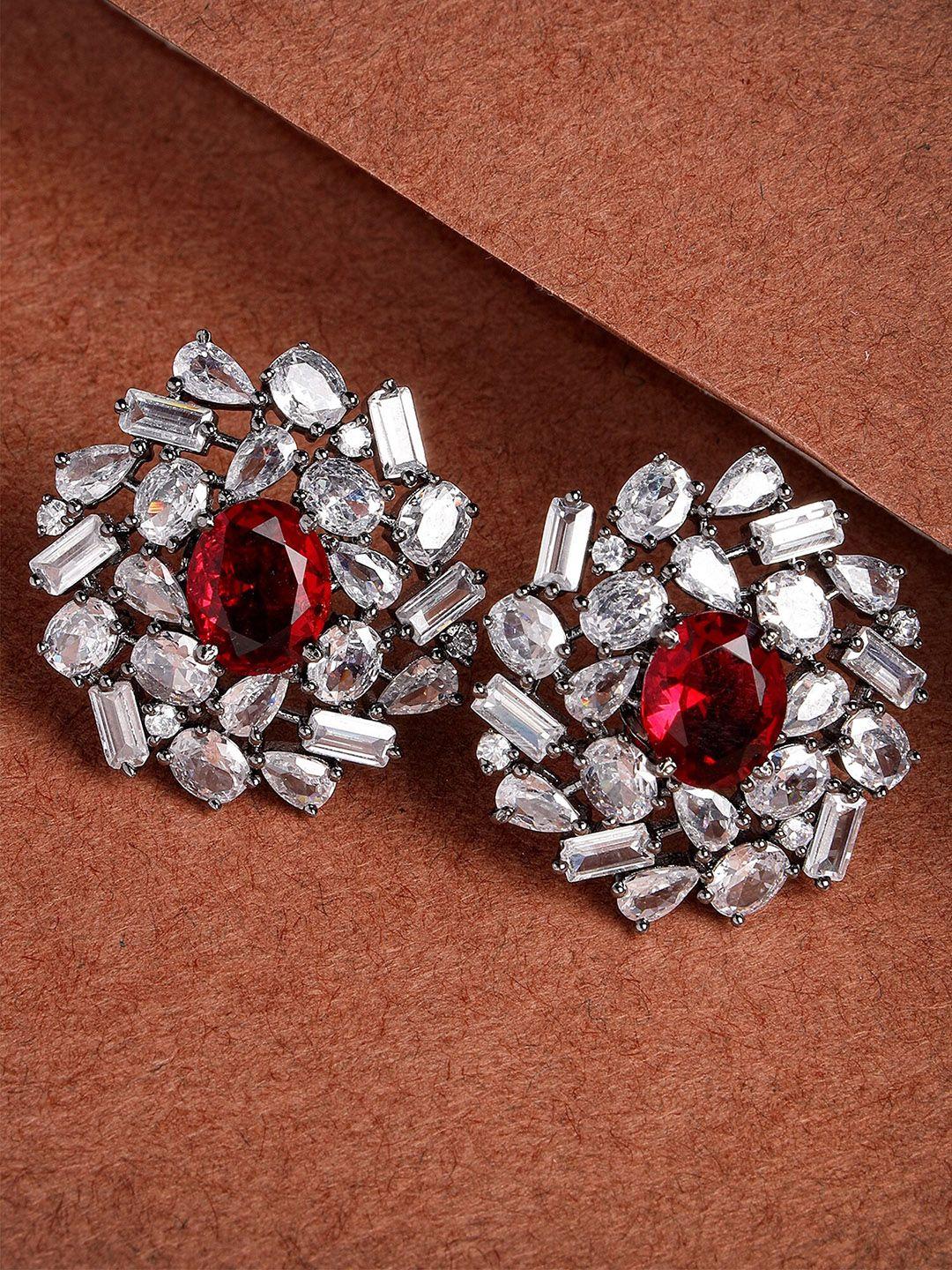 karatcart red floral studs earrings