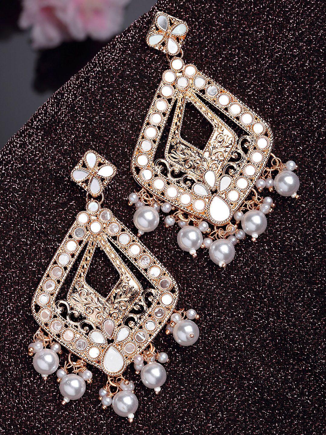 karatcart rose gold & white contemporary drop earrings