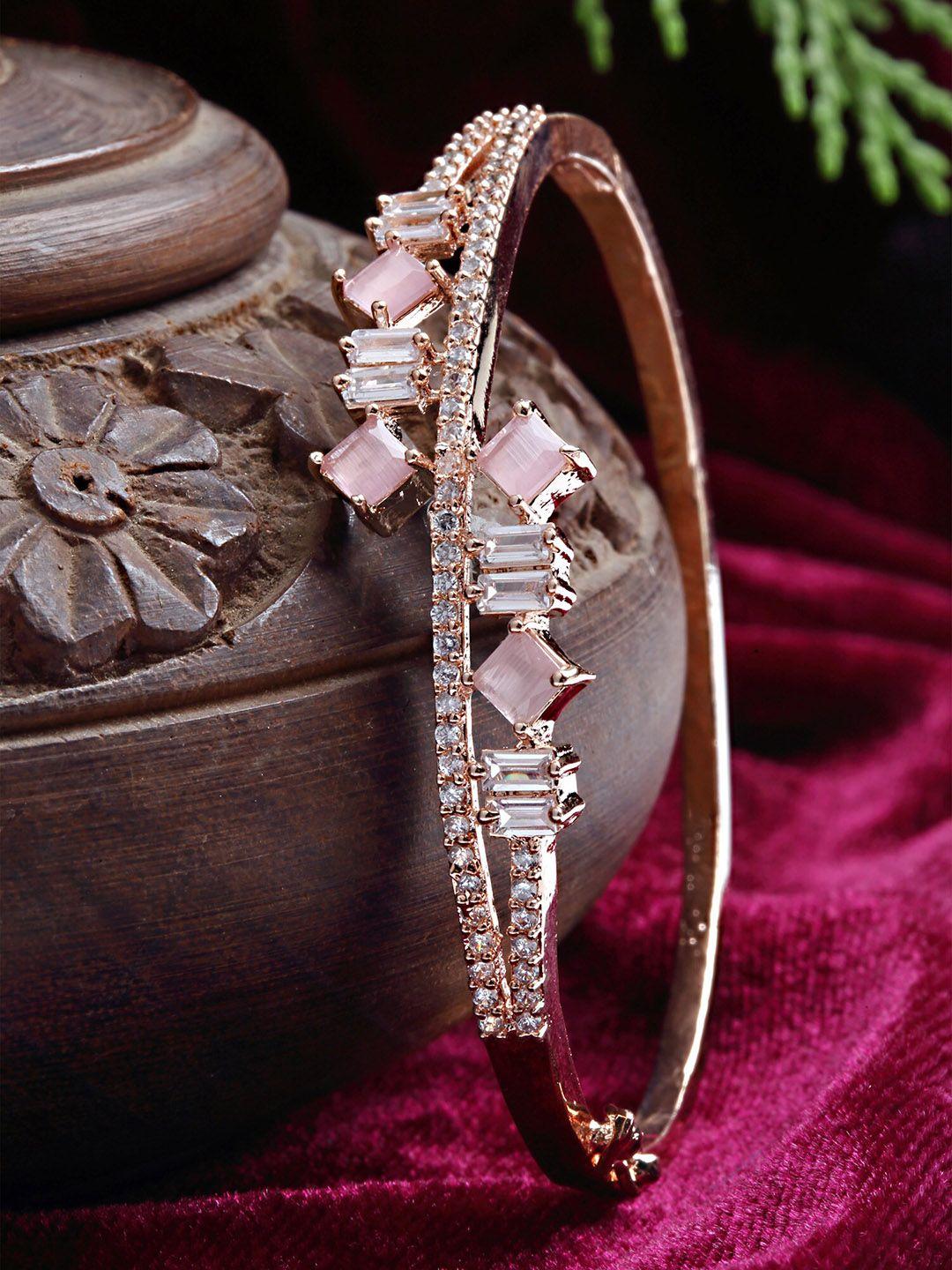 karatcart rose gold plated pink ad studded bangle