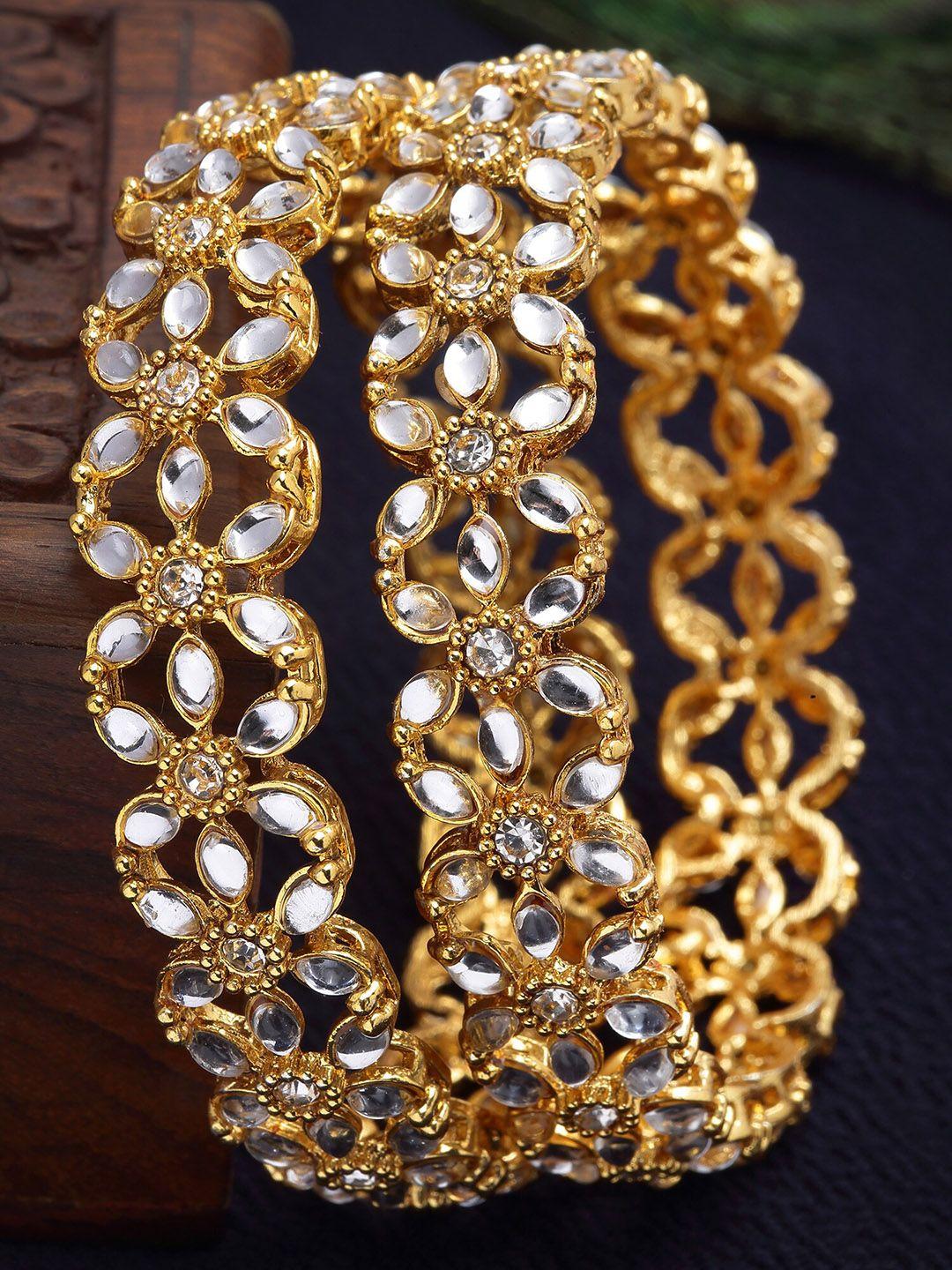 karatcart set of 2 gold-plated stone studded bangles