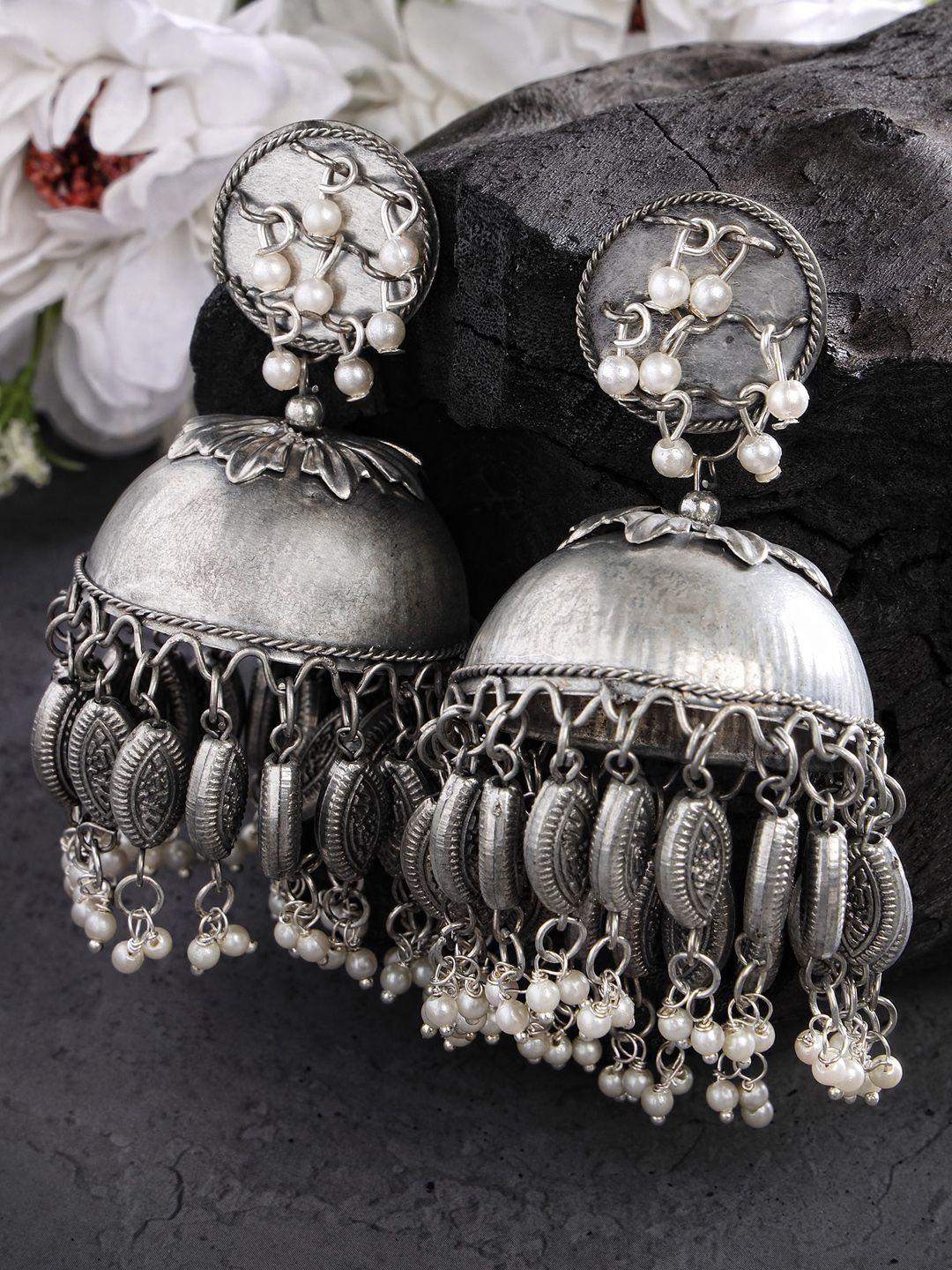 karatcart silver-plated beaded jhumkas