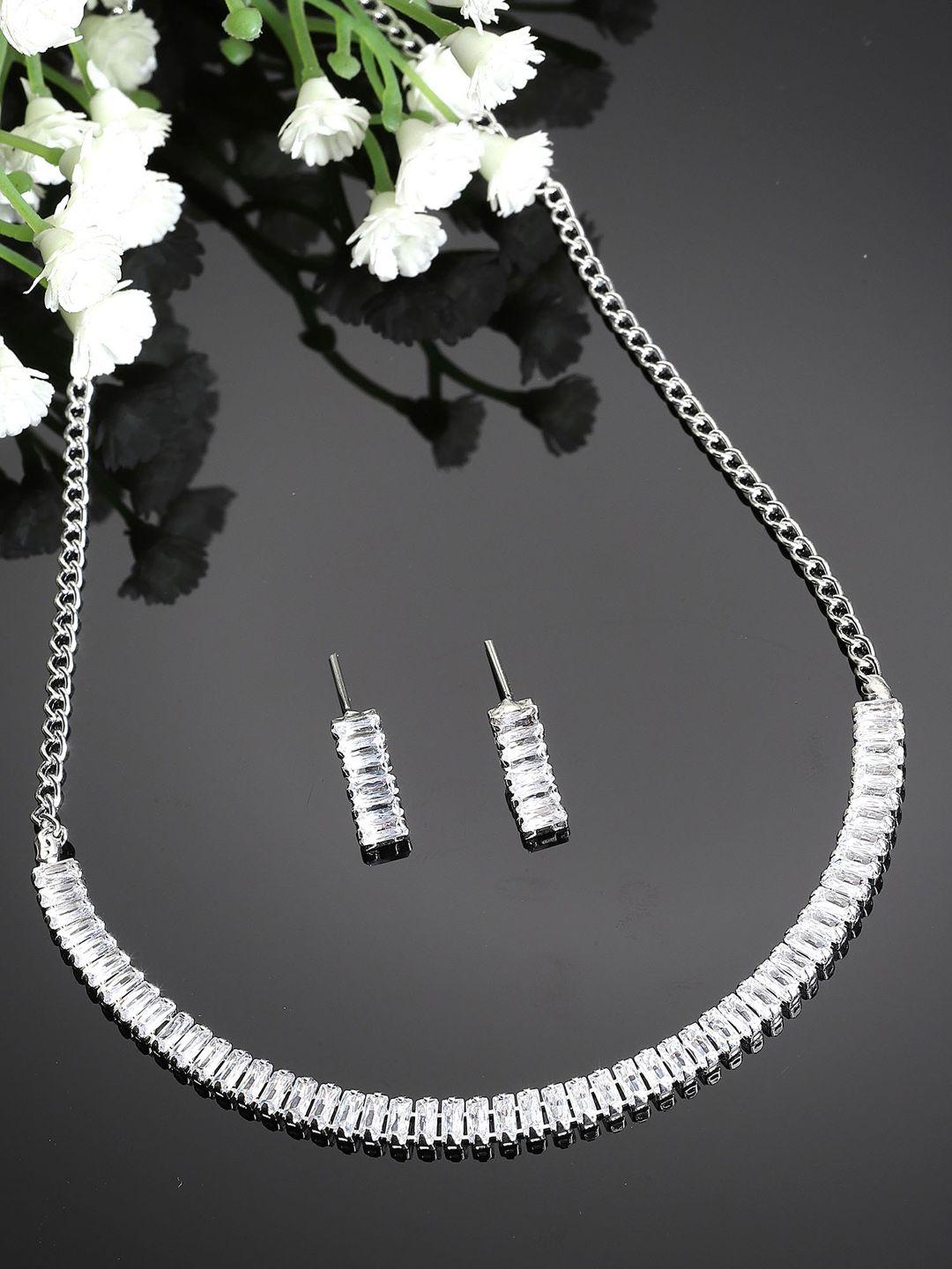 karatcart silver-plated crystal-studded necklace set