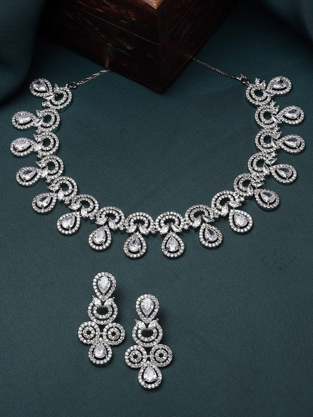 karatcart silver-plated cz-studded jewellery set