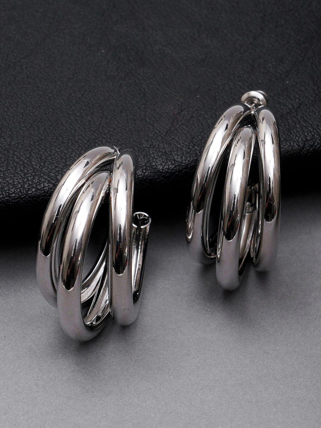 karatcart silver-toned classic half hoop earrings
