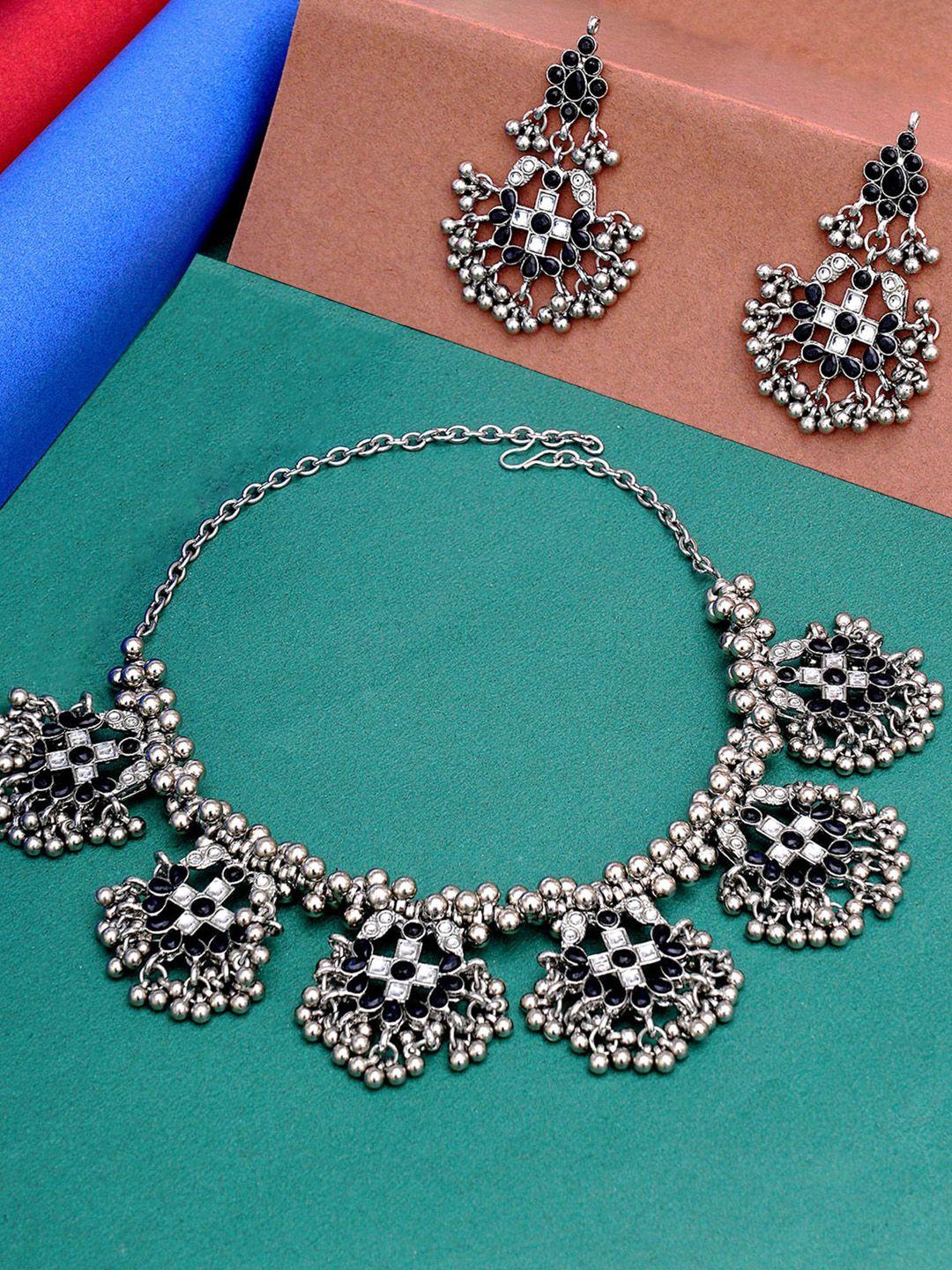 karatcart women black oxidised silver- plated stone studded jewellery set