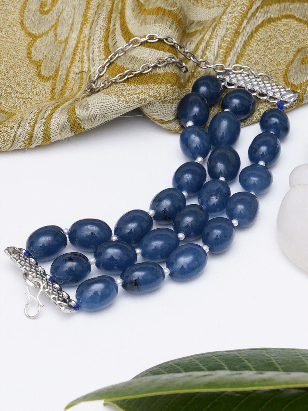 karatcart women blue kundan silver-plated multistrand bracelet