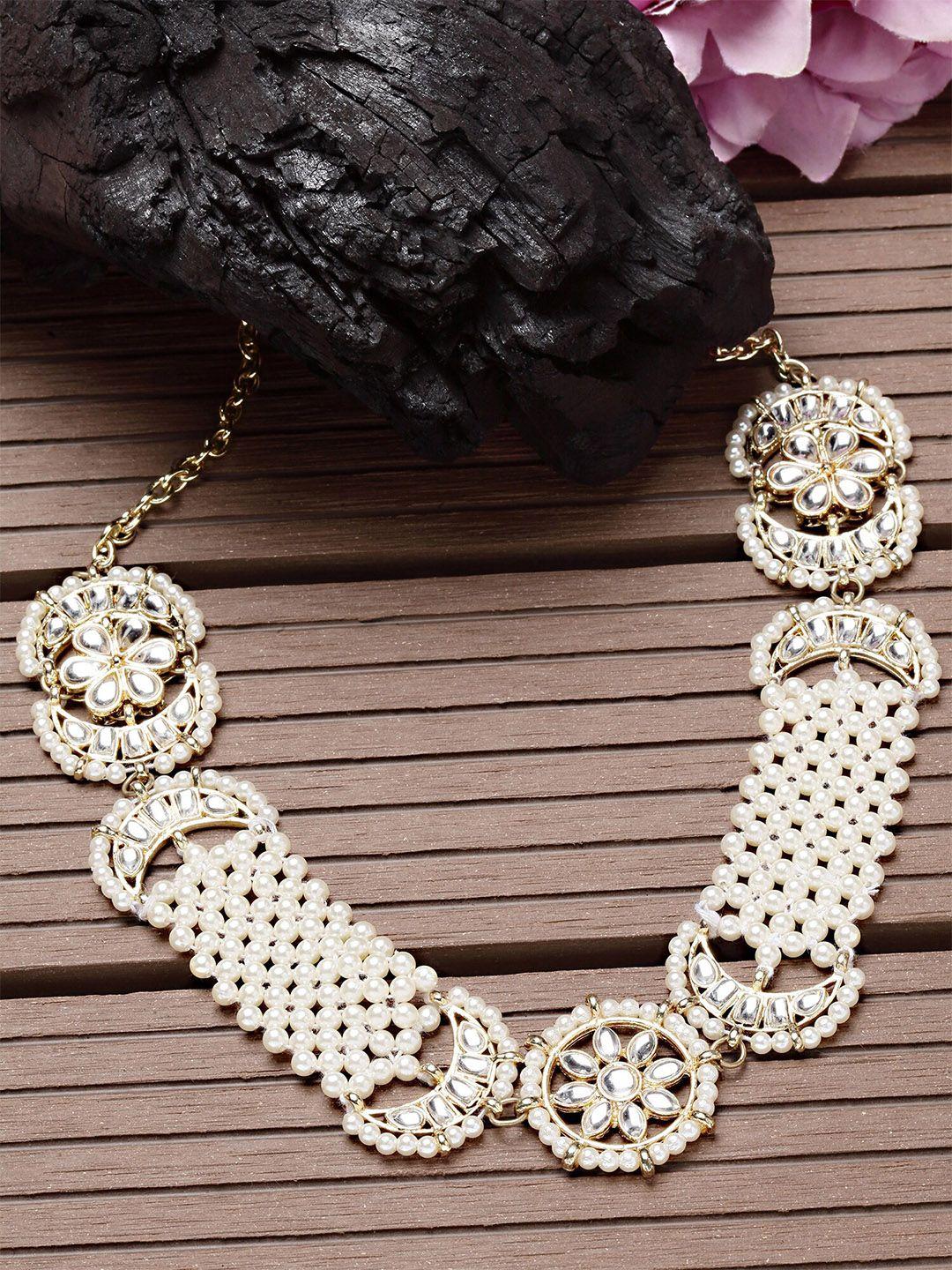 karatcart women gold plated floral pearl beaded kundan hairband