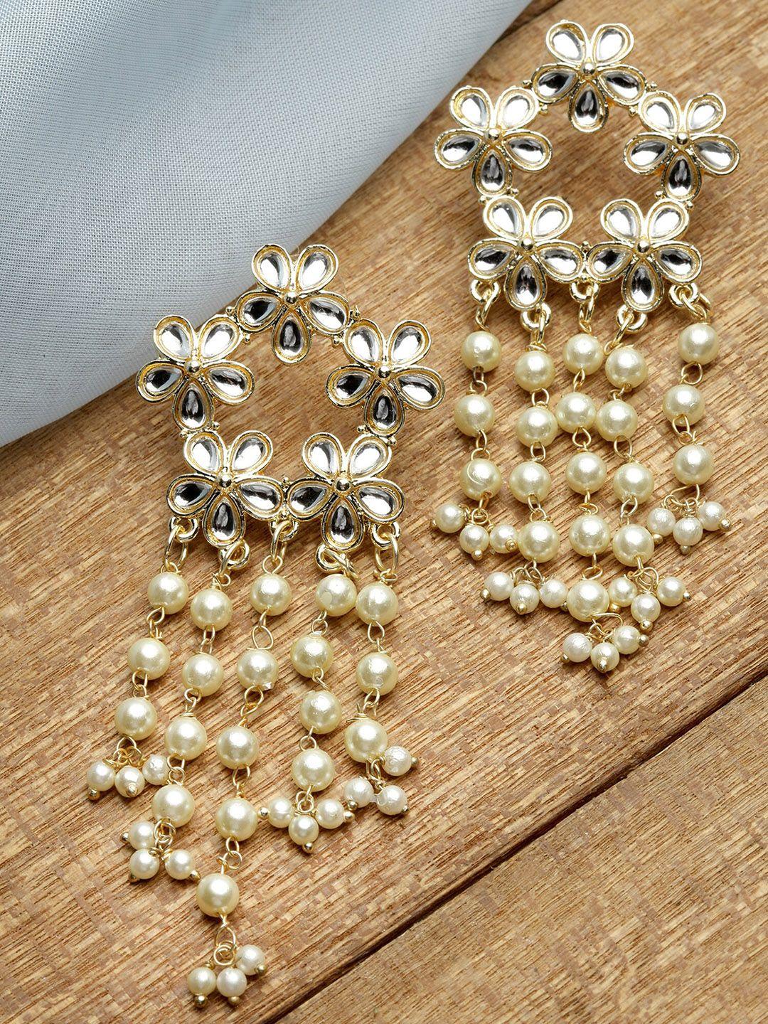 karatcart women gold plated white floral drop earrings