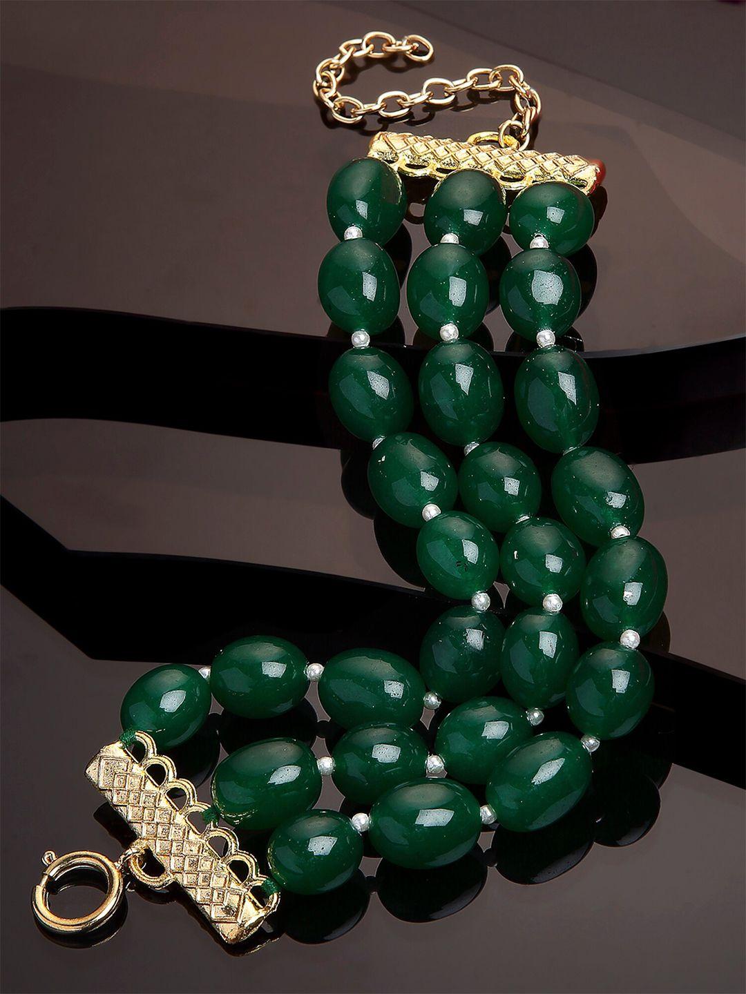 karatcart women gold-toned & green handcrafted gold-plated wraparound bracelet