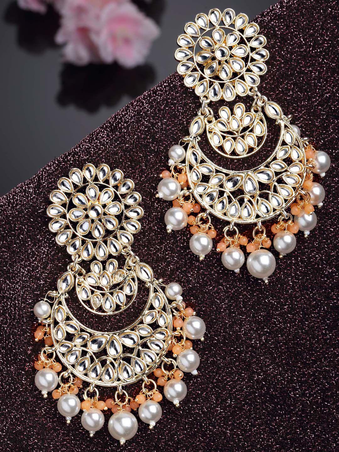 karatcart women peach-coloured classic chandbalis earrings