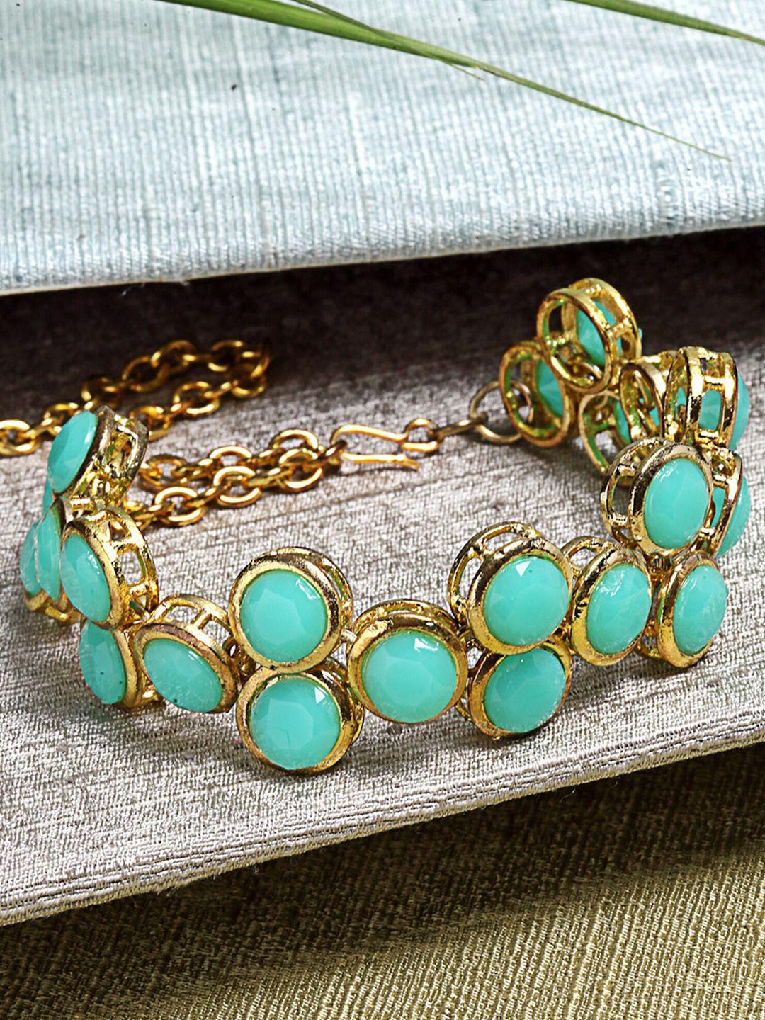 karatcart women sea green & gold-plated kundan handcrafted gold-plated wraparound bracelet