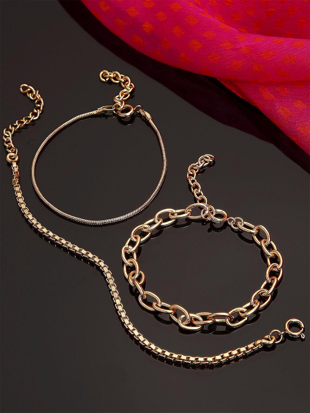 karatcart women set of 3 gold-toned adjustable charm bracelet