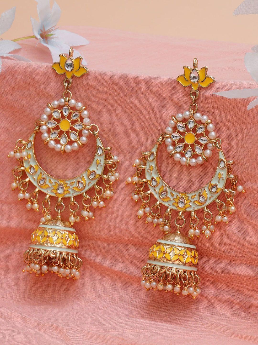 karatcart yellow classic chandbalis earrings