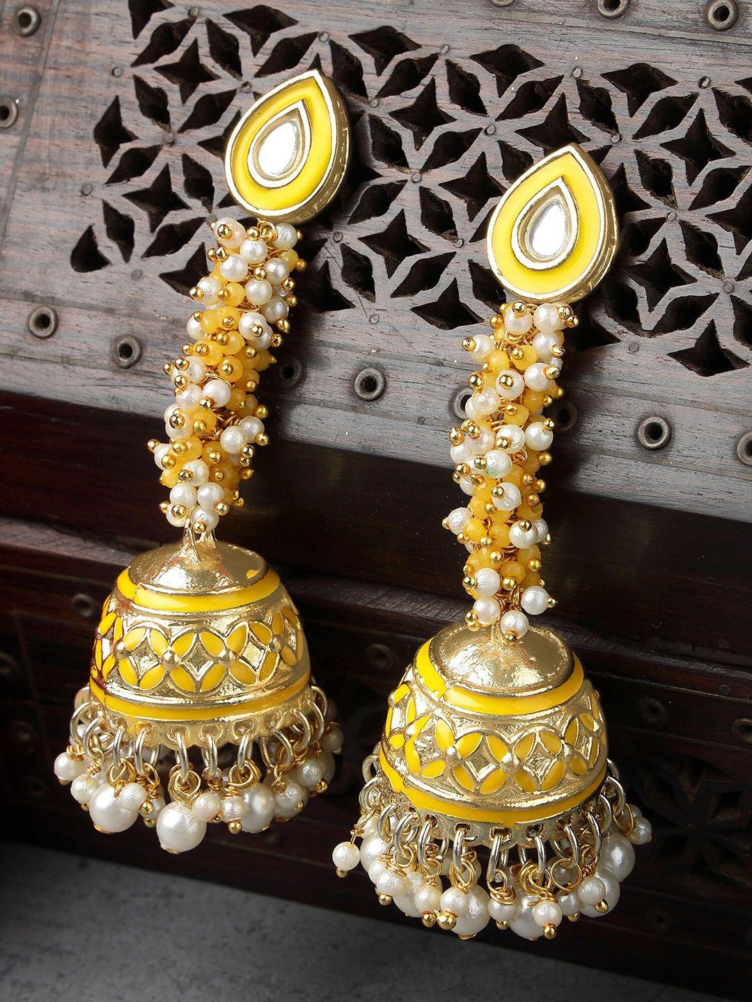 karatcart yellow jhumkas earrings