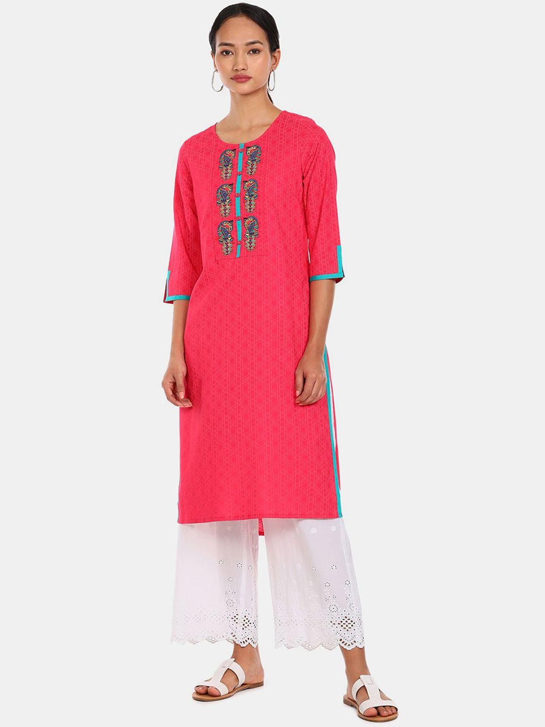 karigari women pink ethnic motifs printed kurta