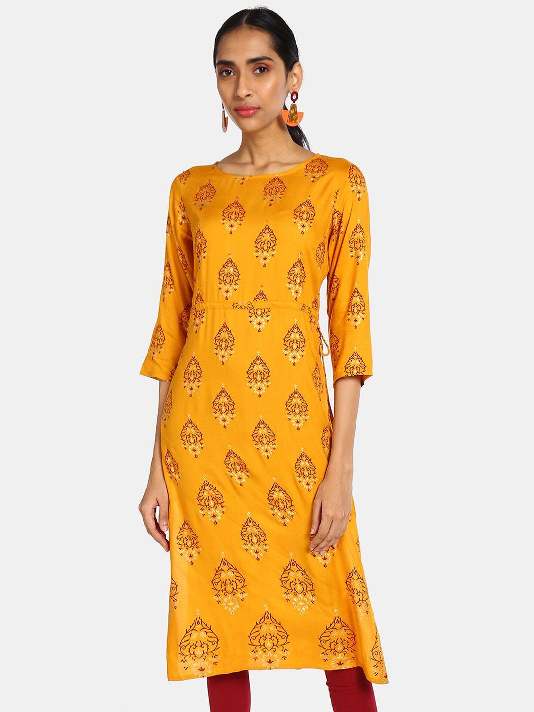 karigari women yellow ethnic motifs printed kurta
