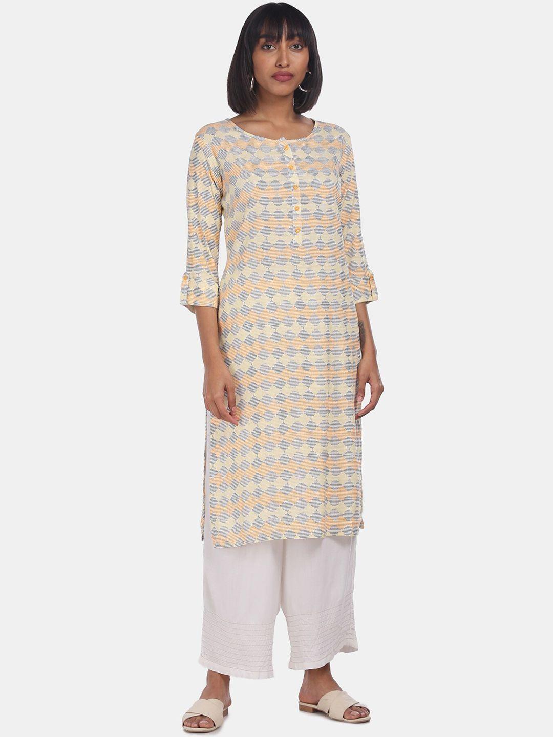 karigari women beige geometric printed kurta