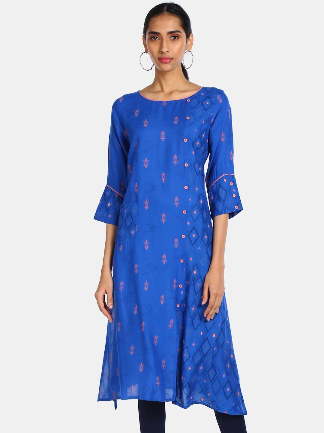 karigari women blue & pink ethnic motifs printed kurta