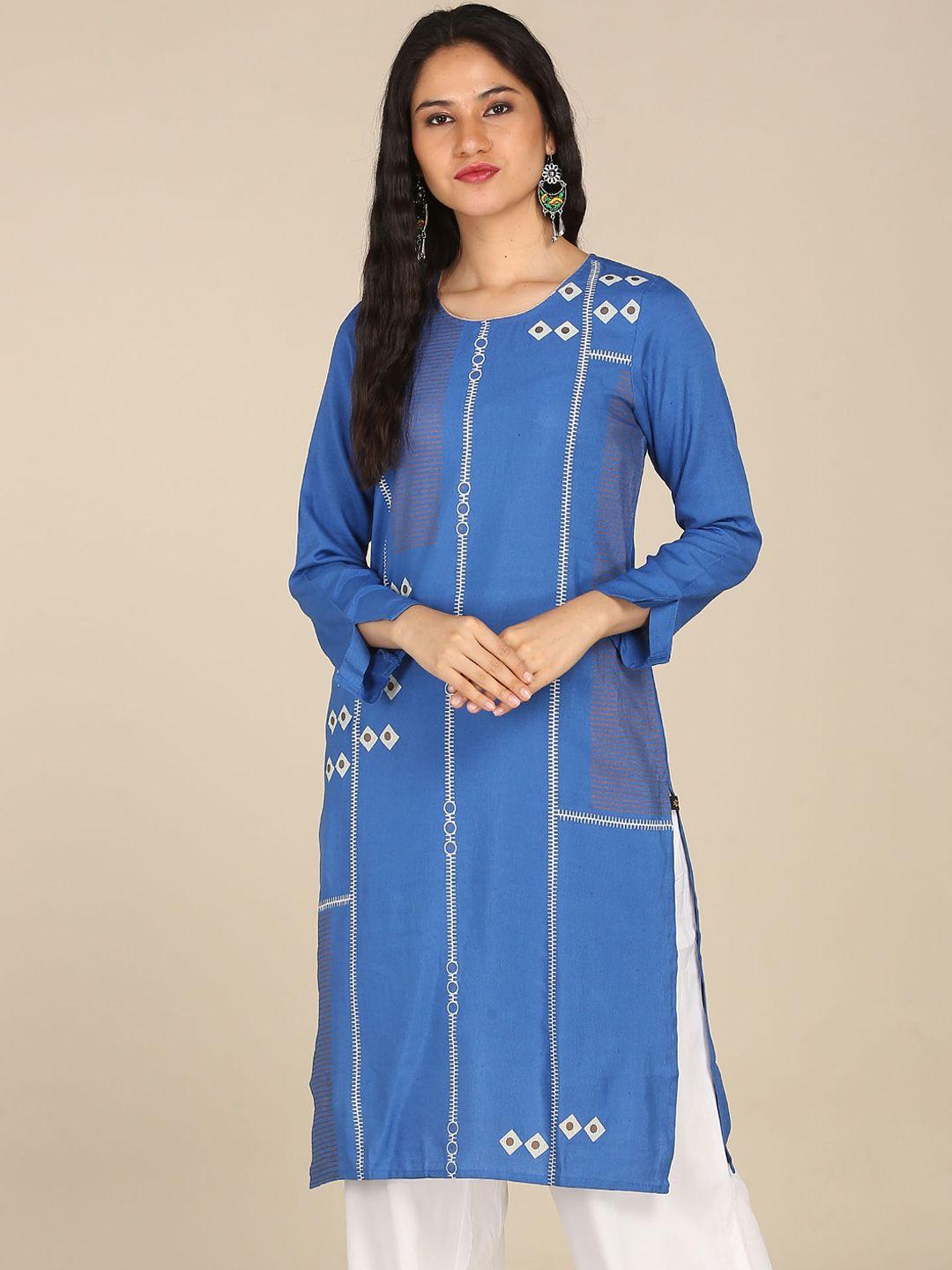 karigari women blue & white geometric printed kurta