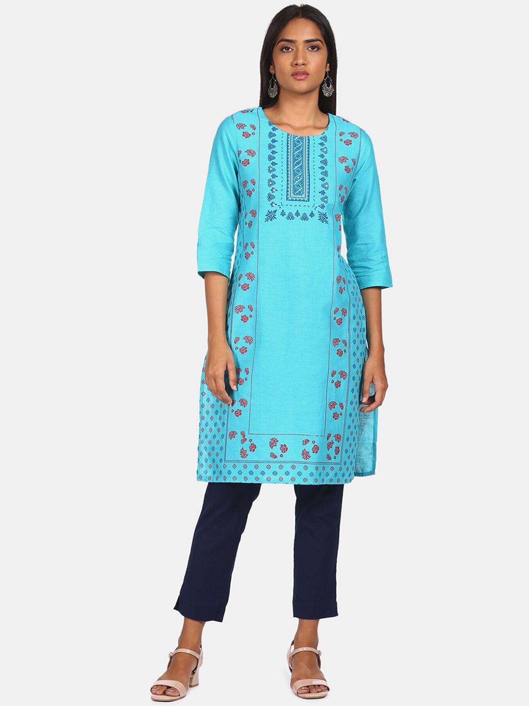 karigari women blue ethnic motifs embroidered thread work kurta