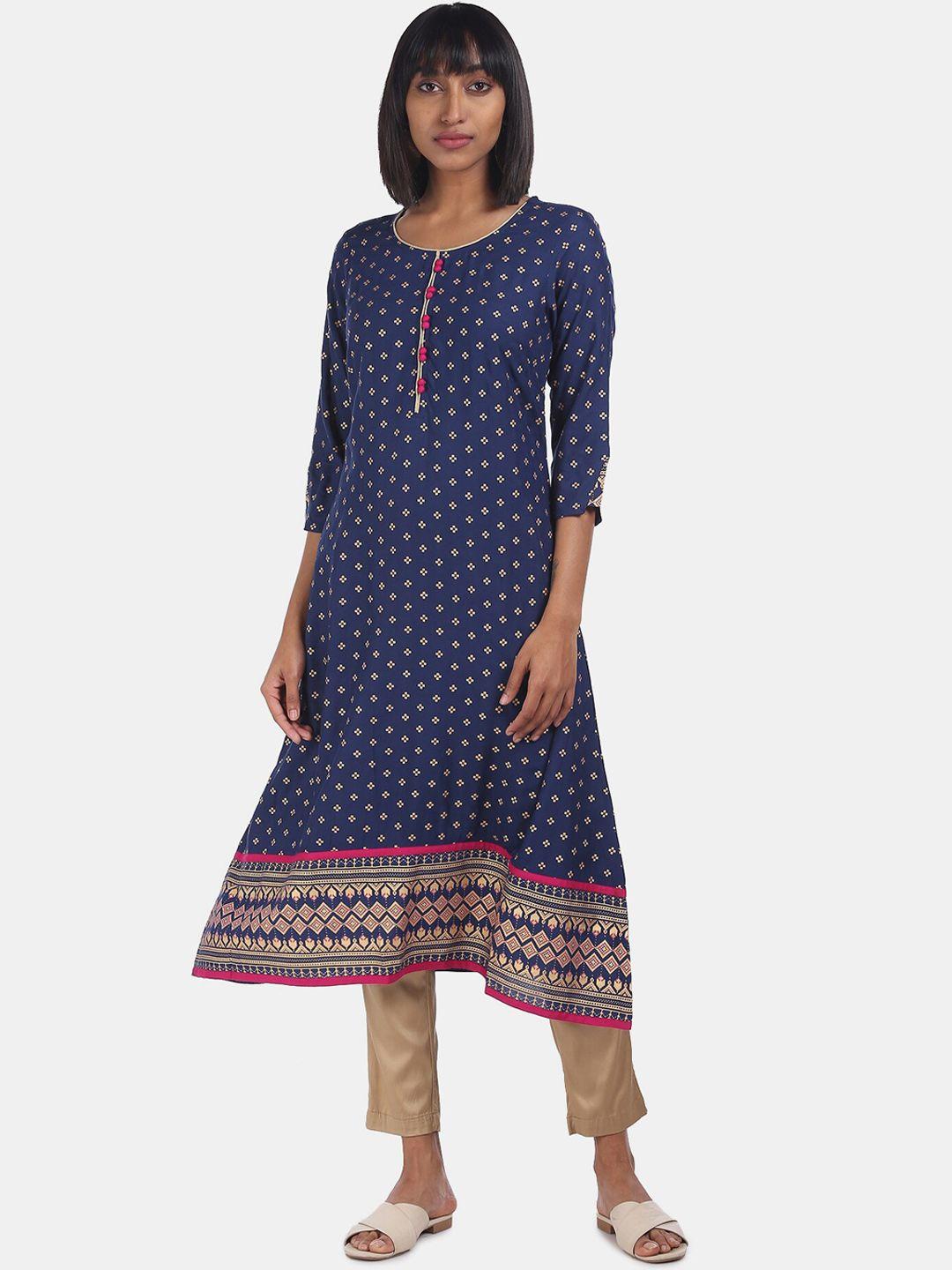 karigari women blue ethnic motifs print kurta