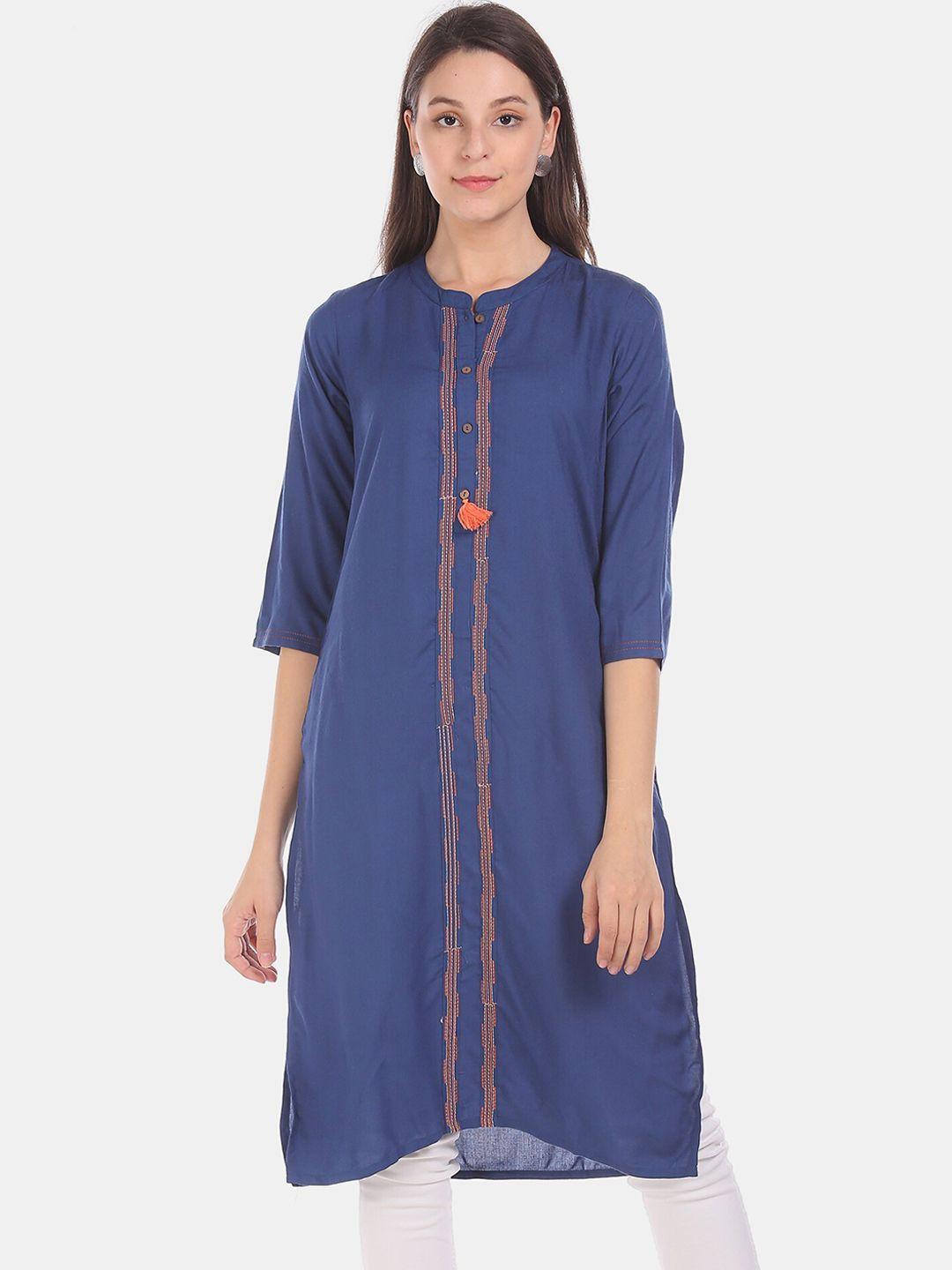 karigari women blue solid straight kurta