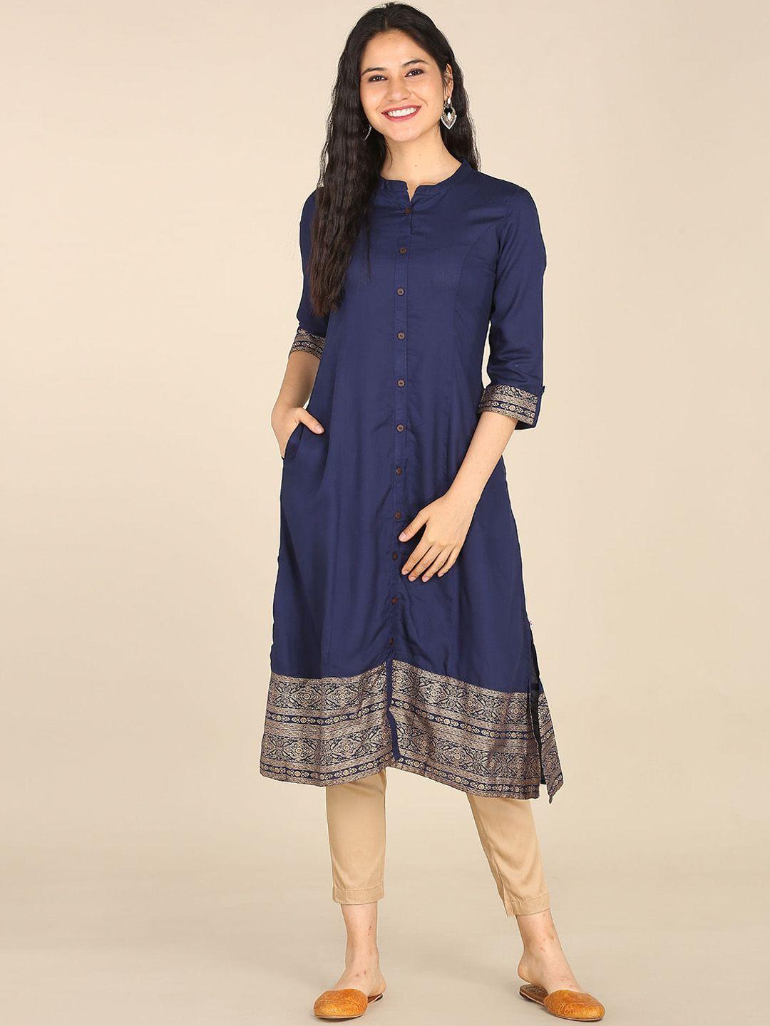 karigari women blue thread work kurta