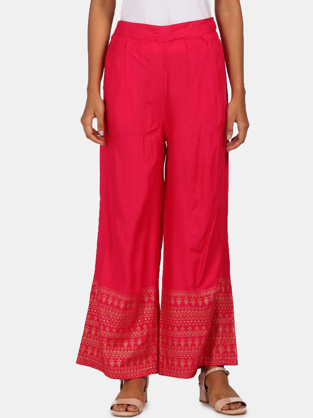 karigari women fuchsia printed parallel trousers
