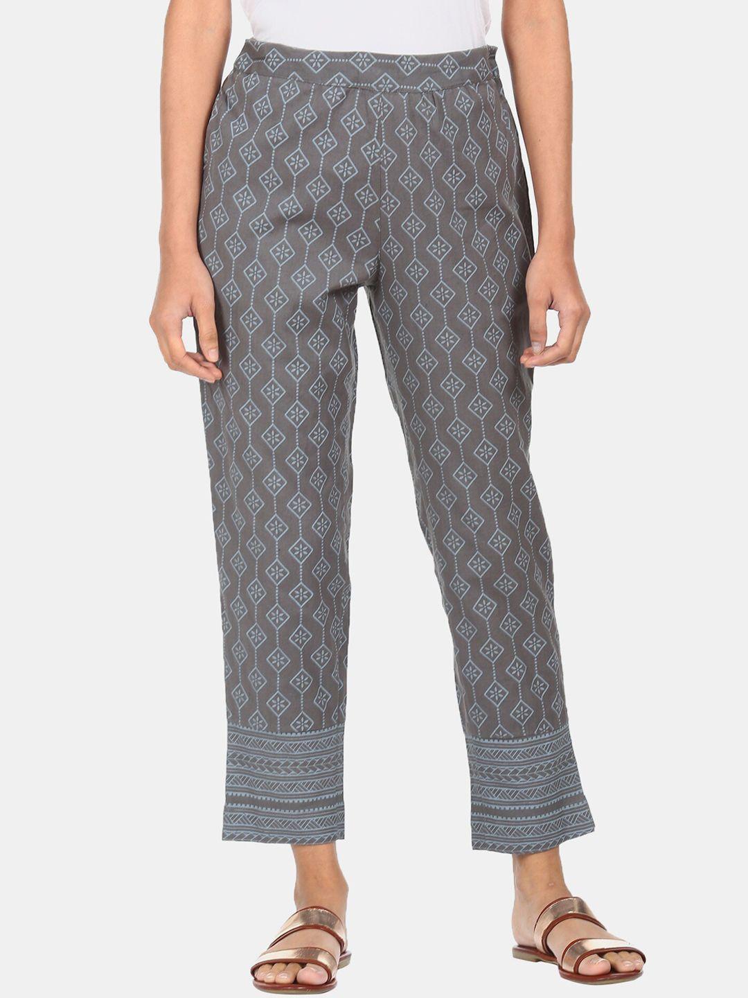 karigari women grey printed trousers