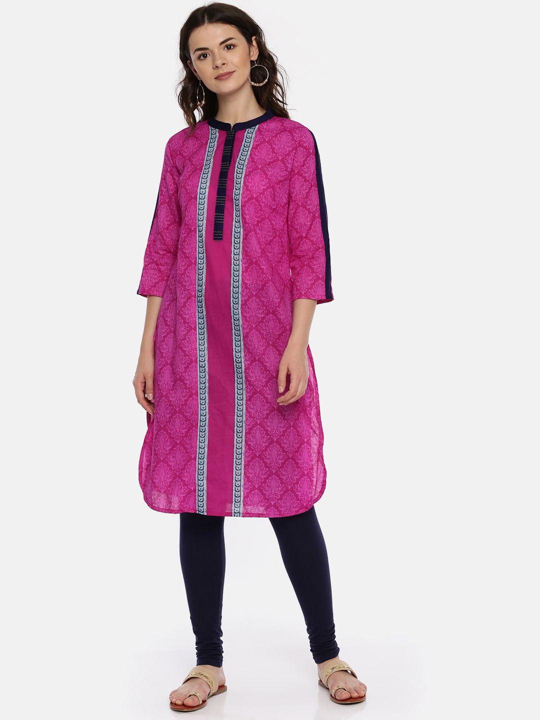 karigari women magenta printed straight kurta