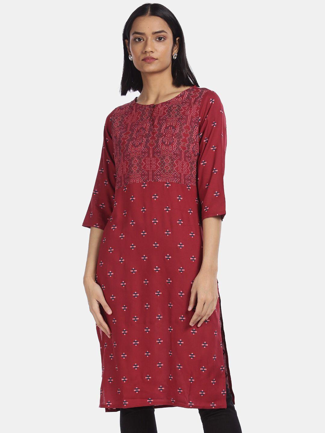 karigari women maroon & blue geometric print kurta